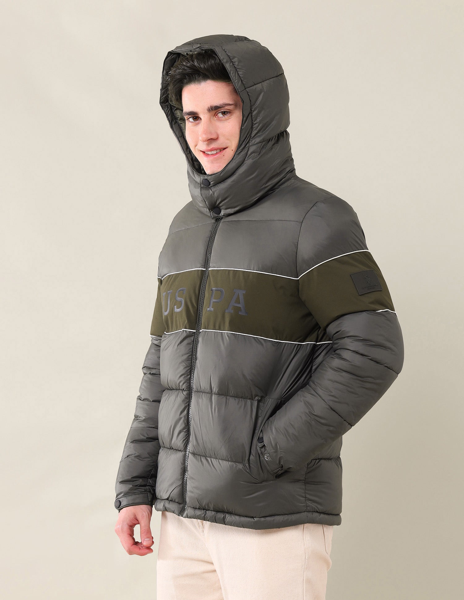 Colourblocked Regular Fit Puffer Jacket Brown - U.S. Polo Assn. India | Large