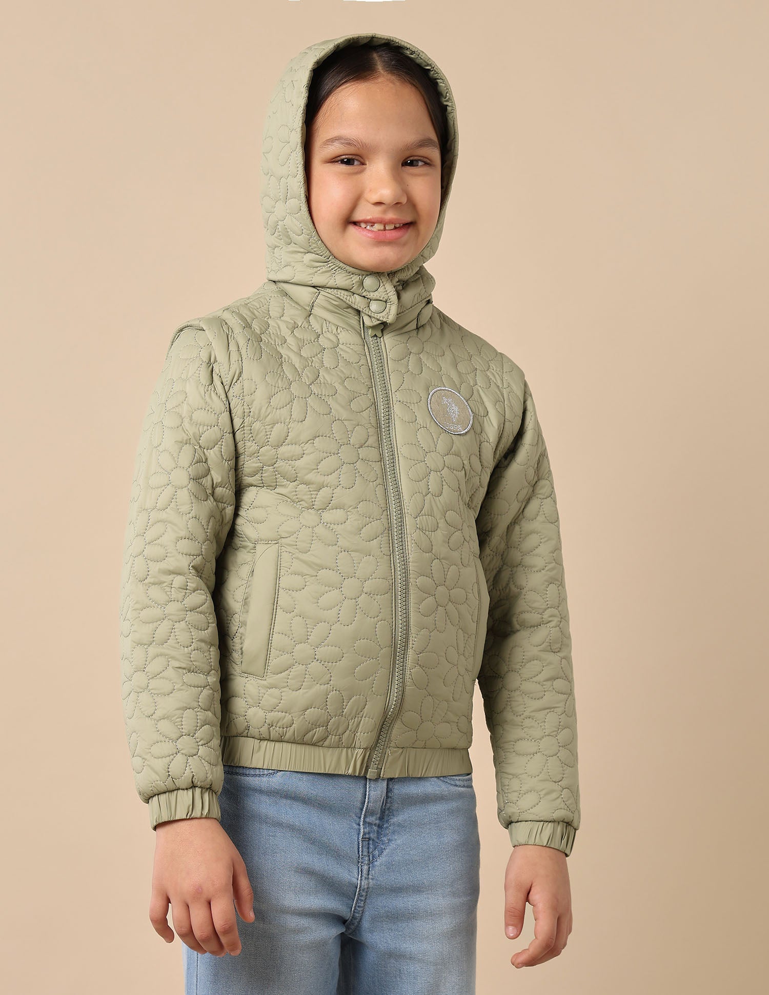 Girls Detachable Hood And Sleeve Jacket Olive - U.S. POLO ASSN. | Large
