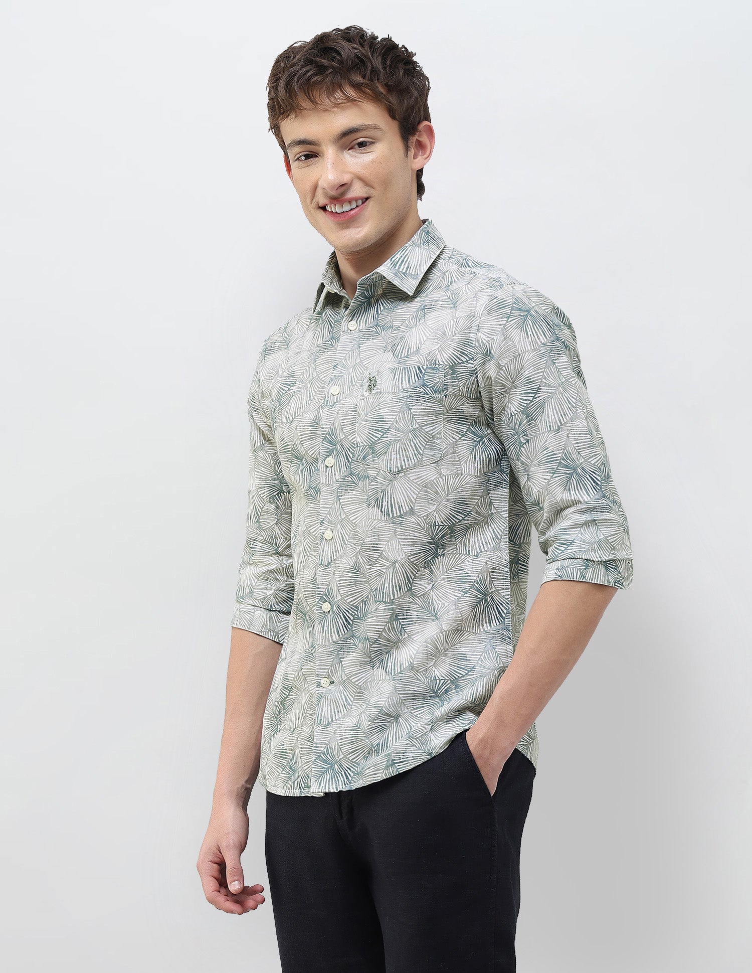 Tropical Printed Regular Fit Shirt Olive - U.S. Polo Assn. India | Large