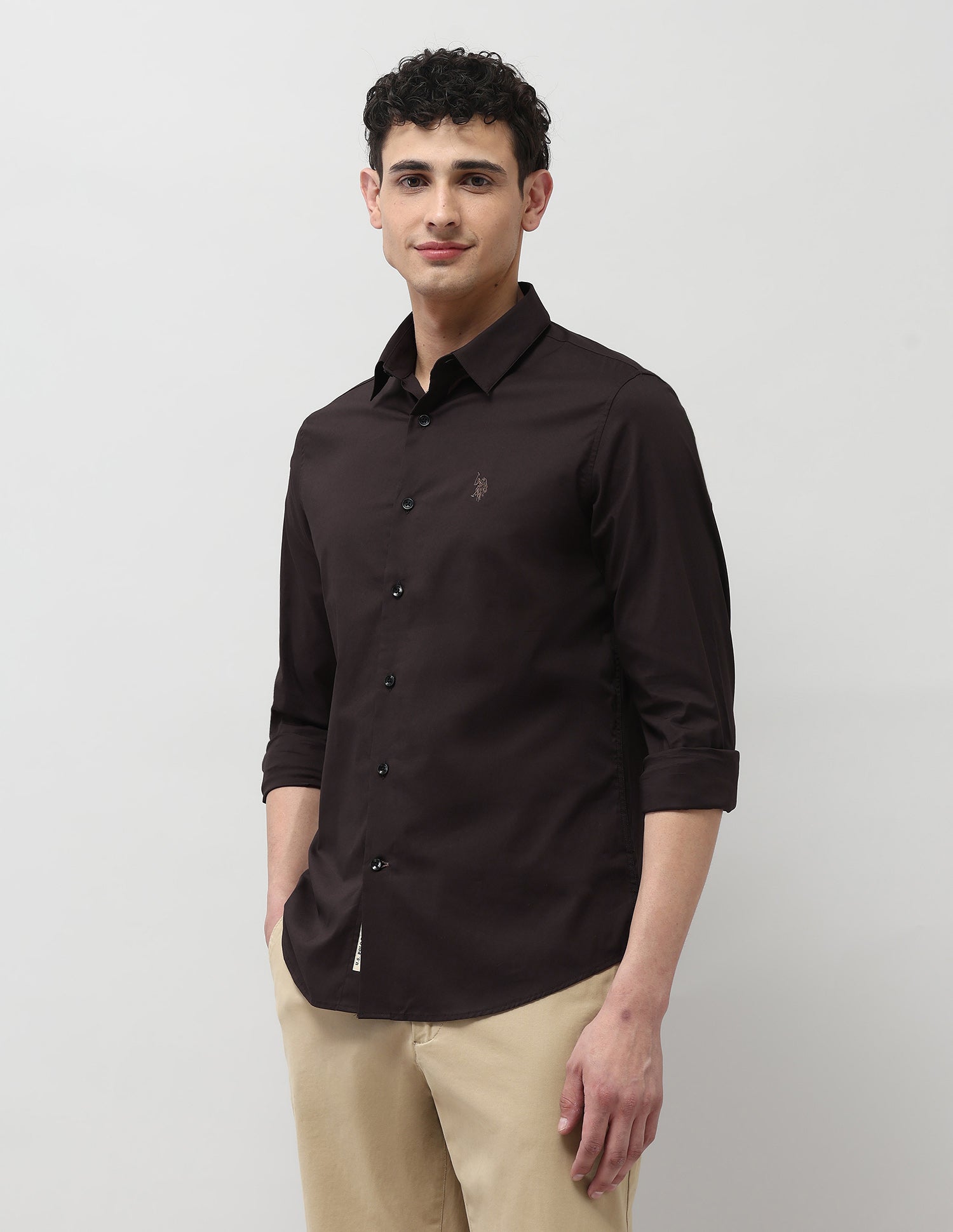 Solid Regular Fit Shirt Choco - U.S. Polo Assn. India | Large