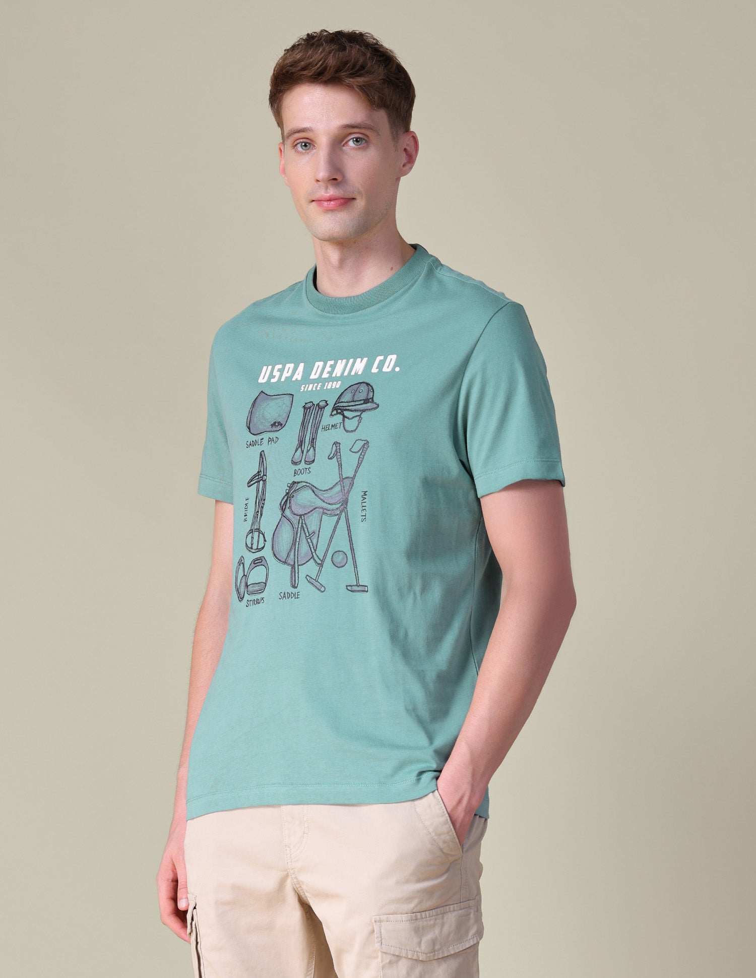 Graphic Brand Printed Slim Fit T-Shirt Light Green - U.S. POLO ASSN. | Large