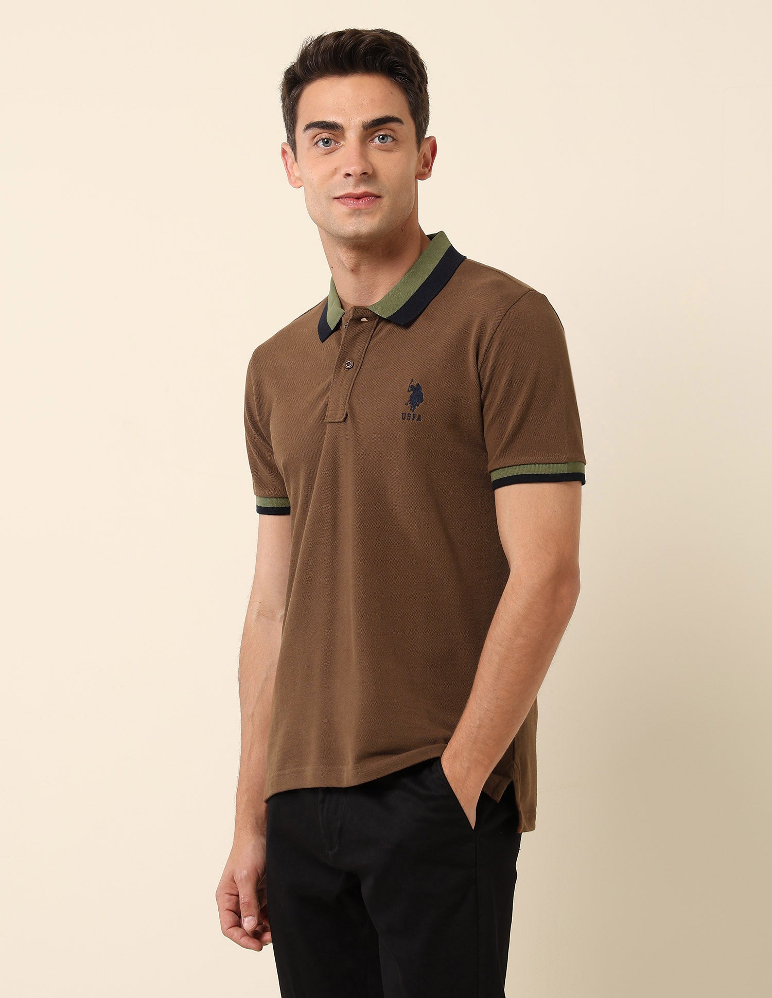 Solid Slim Fit Polo Shirt Dark Brown - U.S. Polo Assn. India | Large