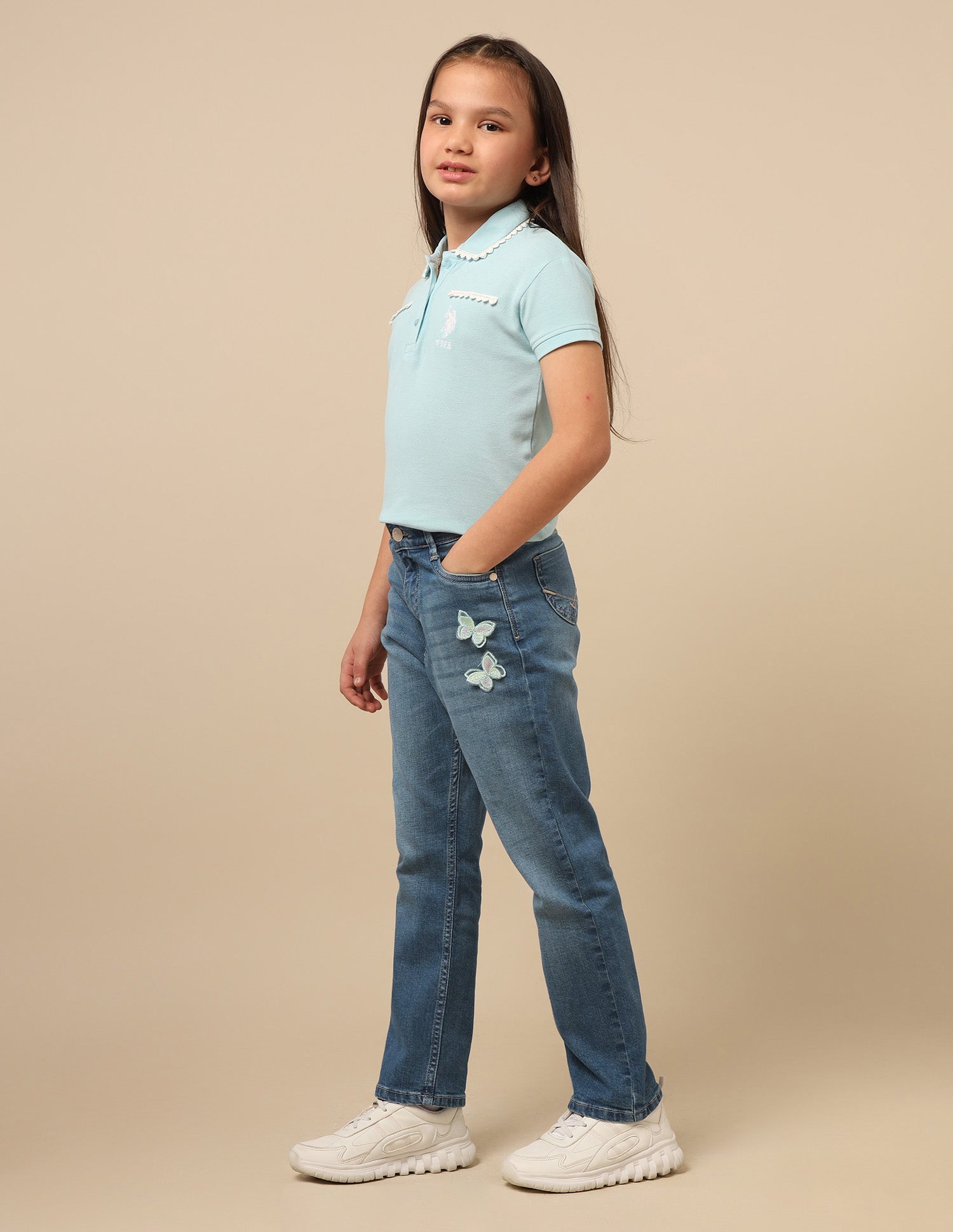 Girls Regular Fit Whiskered Jeans Blue - U.S. POLO ASSN. | Large