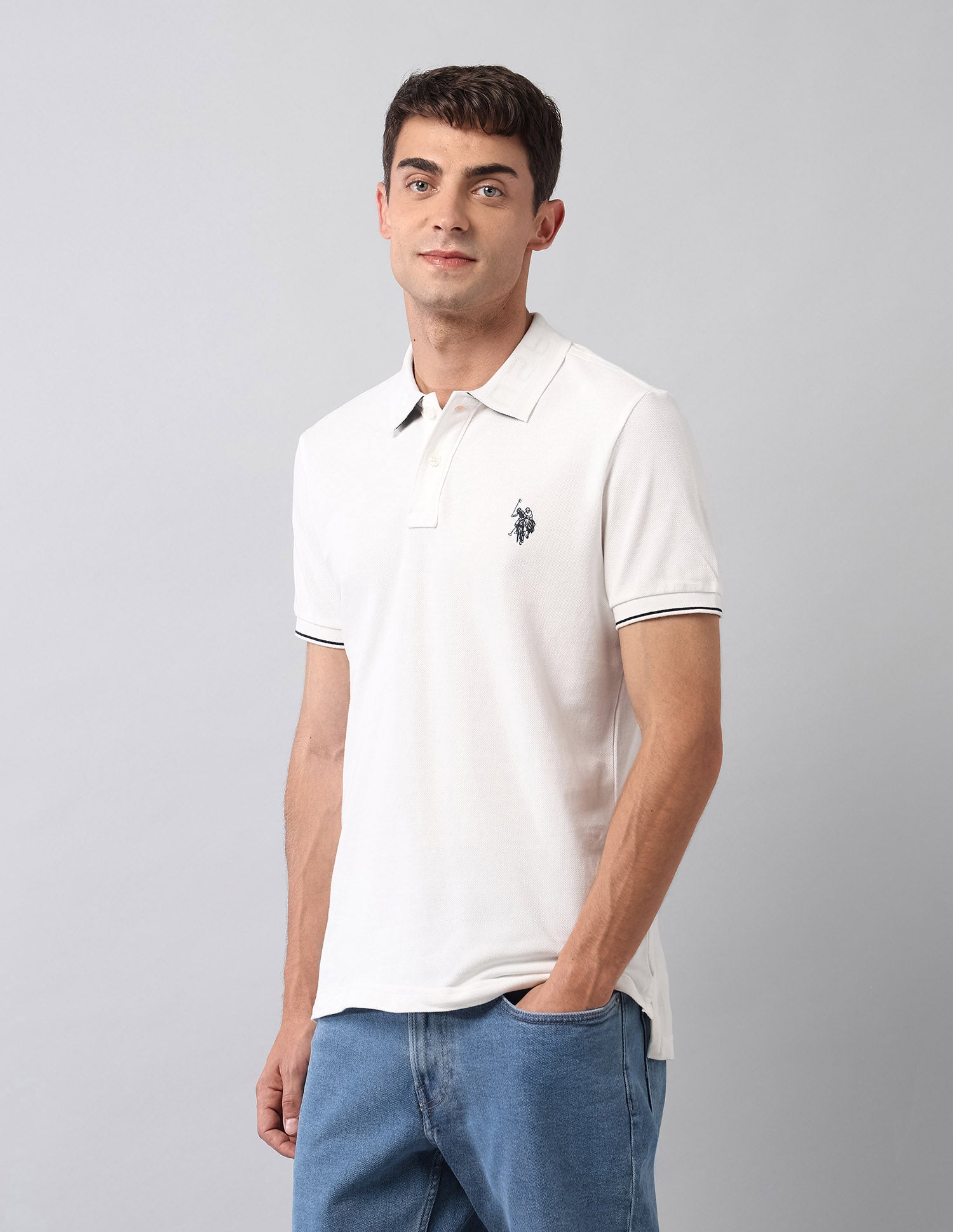 Pure Cotton Solid Polo Shirt Ivory - U.S. Polo Assn. India | Large