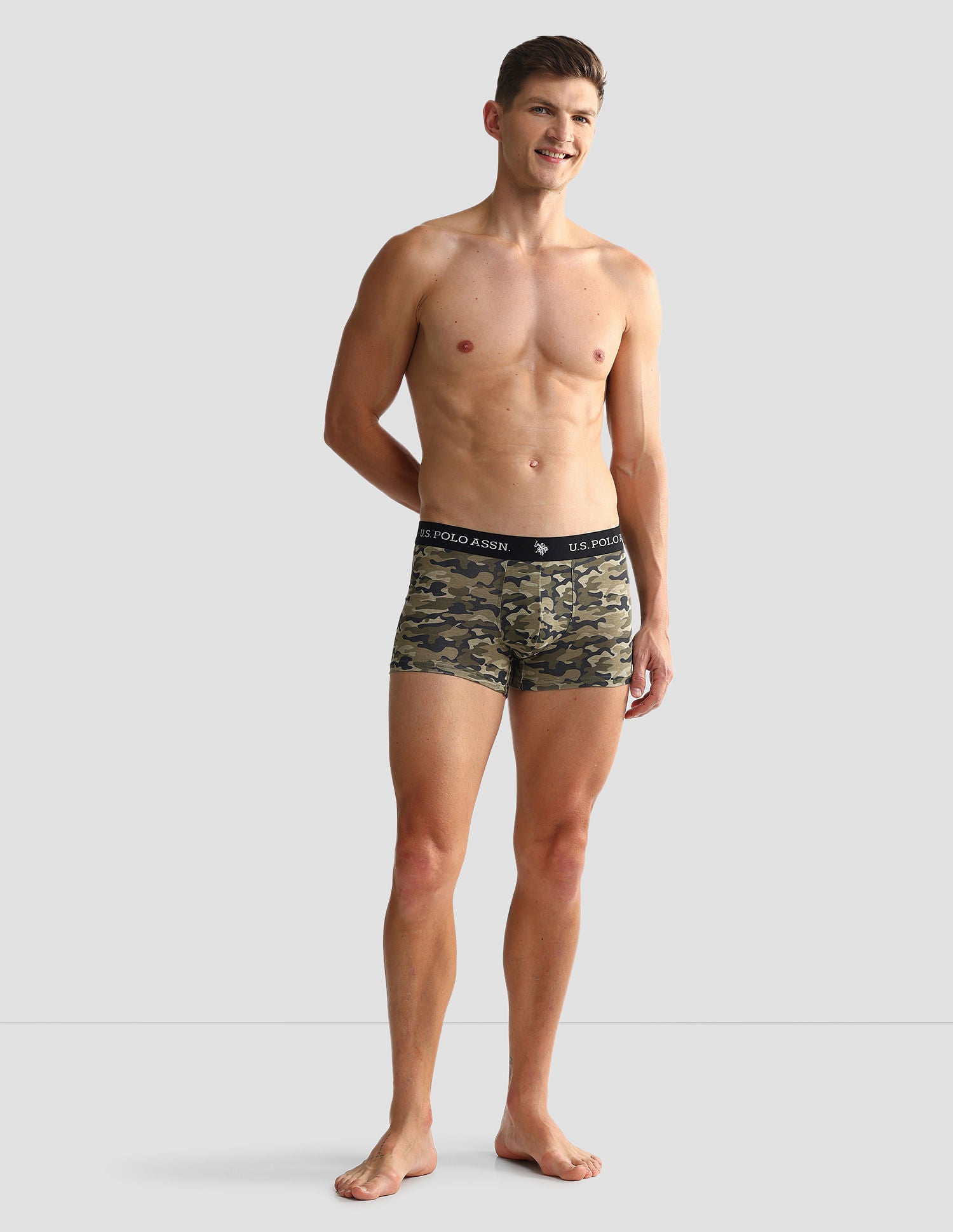 Elastic Waistband Ribbed Solid OET10 Trunks - Pack Of 2 Camo Olive and Dark Olive - U.S. POLO ASSN. | Large
