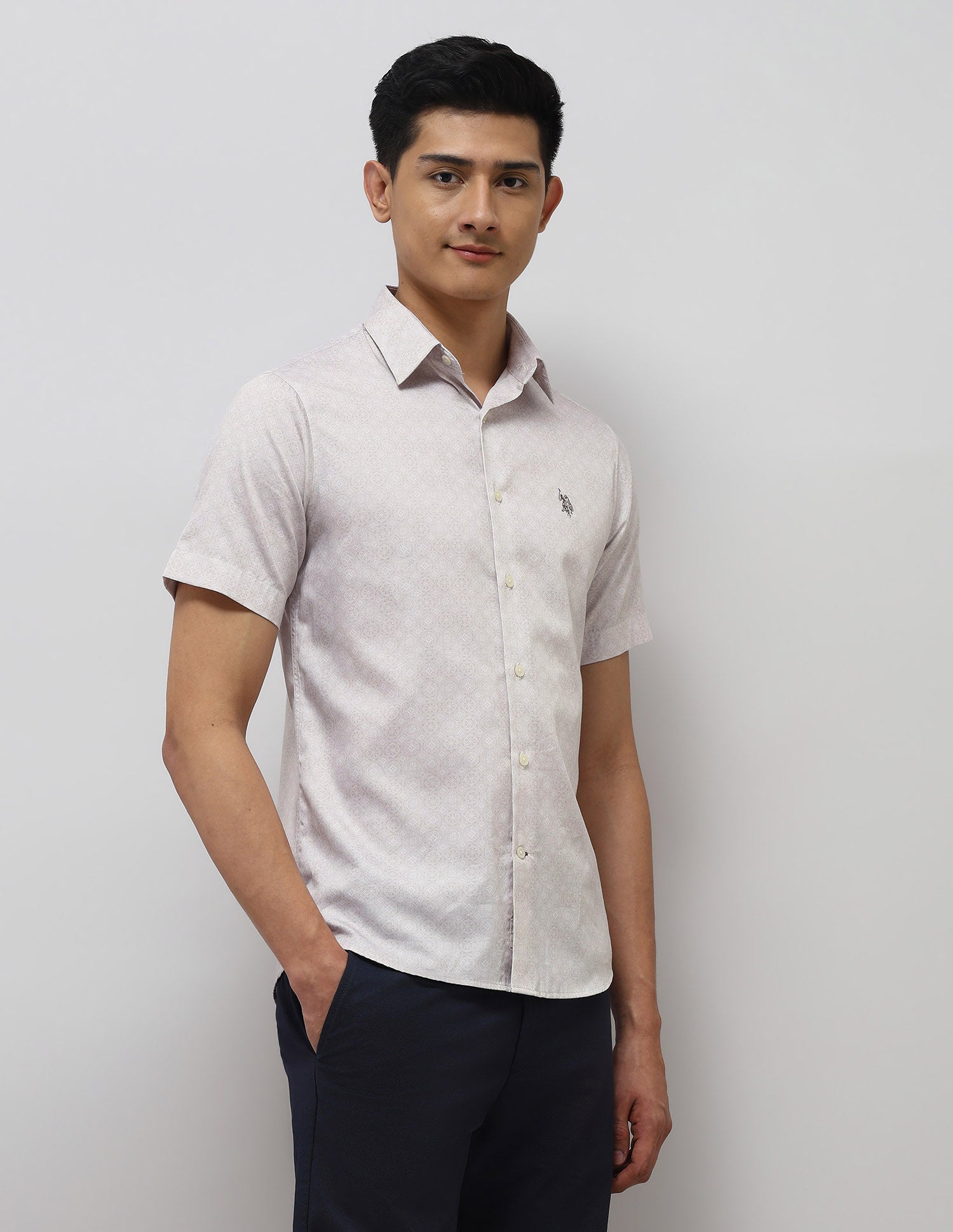 Tailored Fit Satin Shirt Beige - U.S. POLO ASSN. | Large