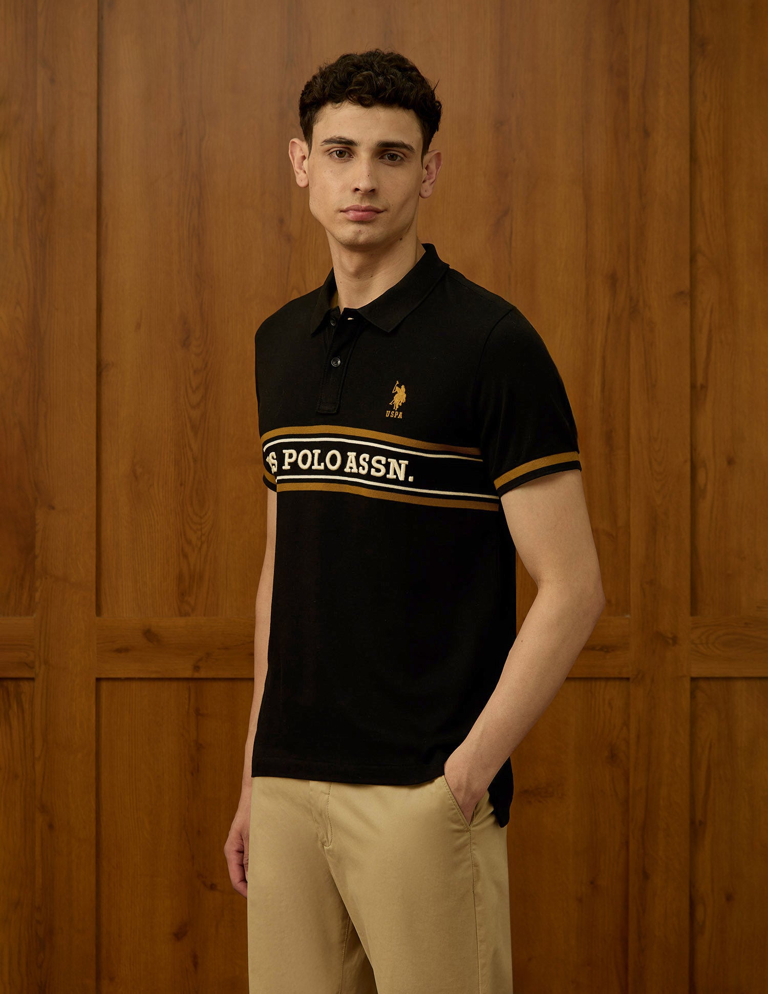 Brand Embroidered Varsity Polo Shirt Black - U.S. POLO ASSN. | Large