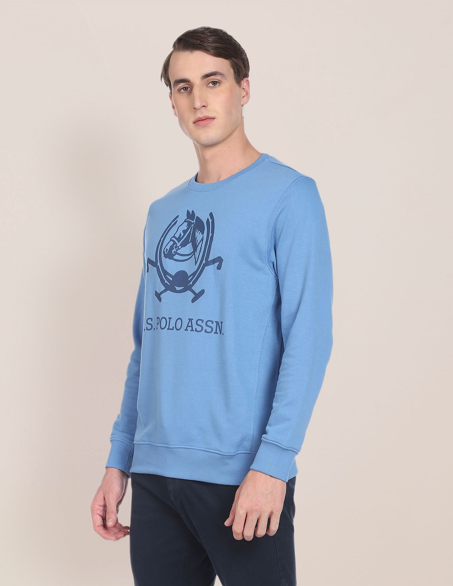 Crew Neck Brand Print Sweatshirt Light Blue - U.S. POLO ASSN. | Large