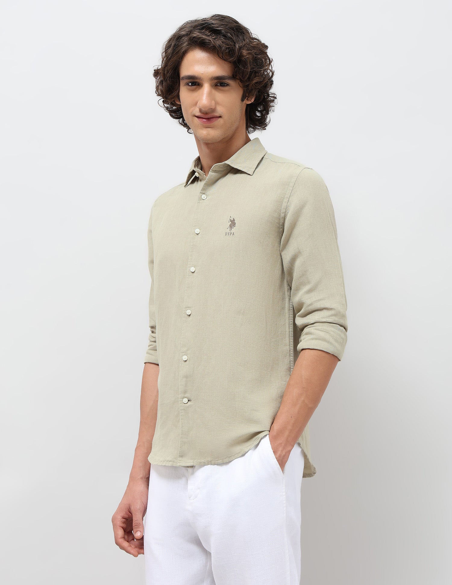 Solid Regular Fit Shirt Light Olive - U.S. Polo Assn. India | Large