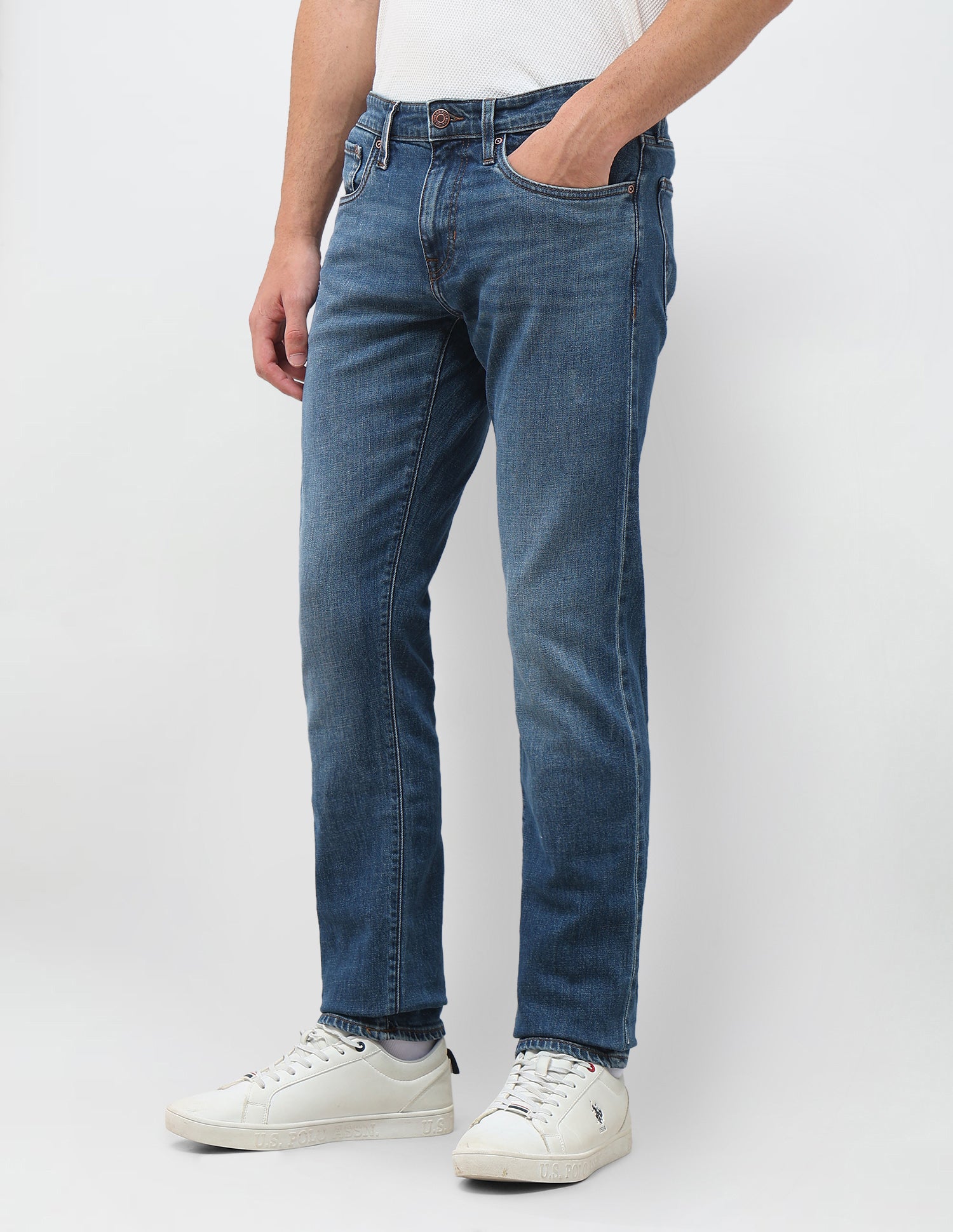 Brandon Slim Tapered Fit Blue Jeans Mid Blue - U.S. Polo Assn. India | Large
