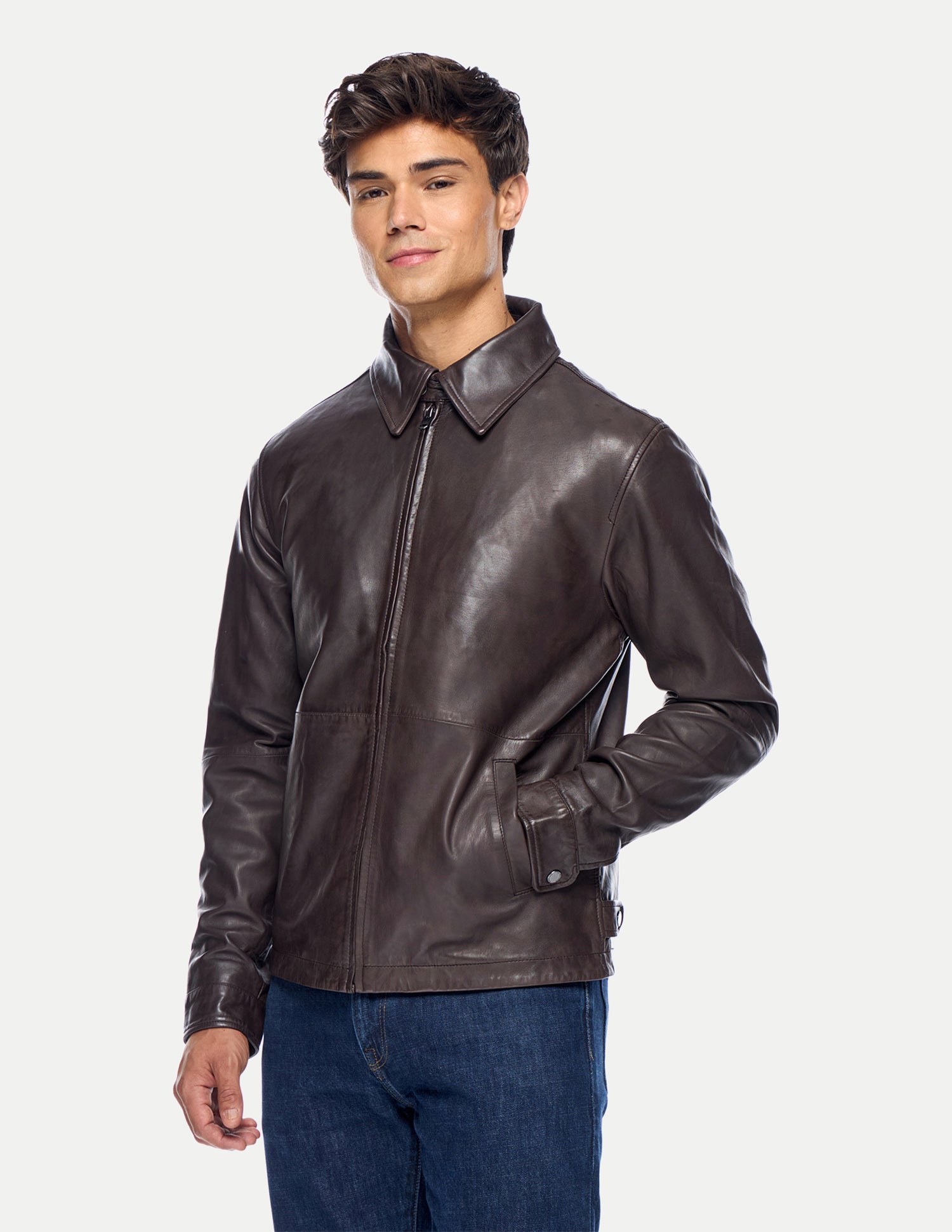 Solid Regular Fit Leather Jacket Dark Brown - U.S. Polo Assn. India | Large