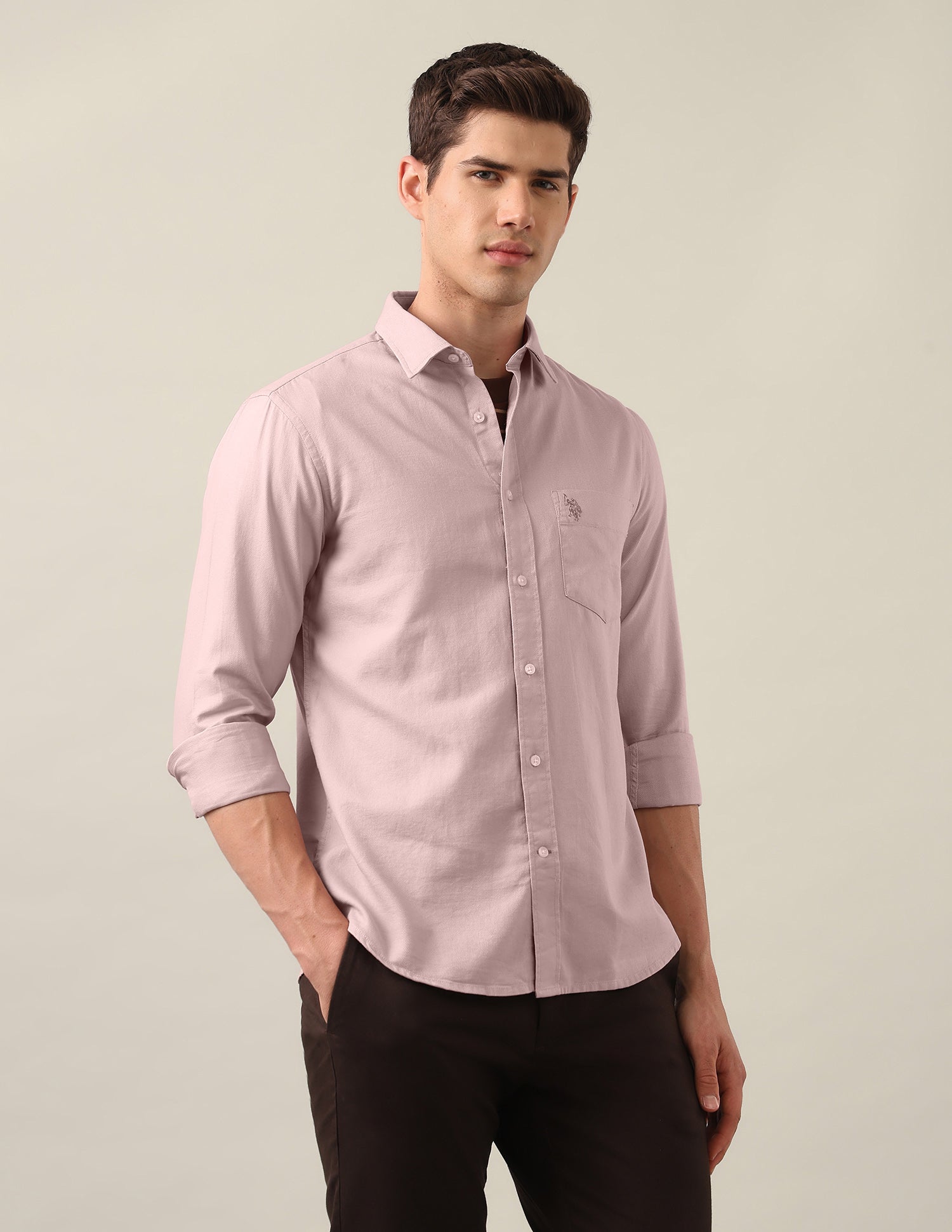 Tailored Fit Solid Shirt Light Pink - U.S. Polo Assn. India | Large