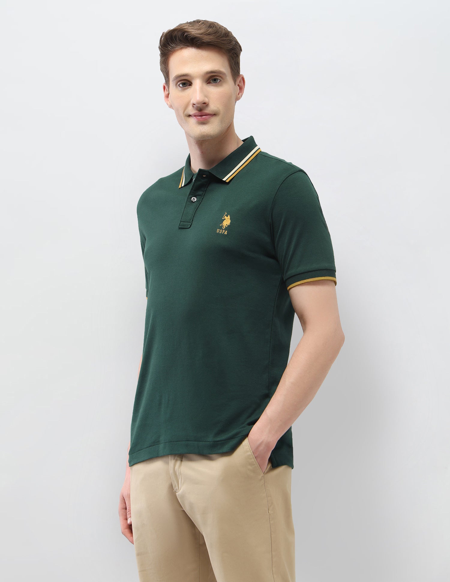 Solid Regular Fit Polo Shirt Olive - U.S. Polo Assn. India | Large