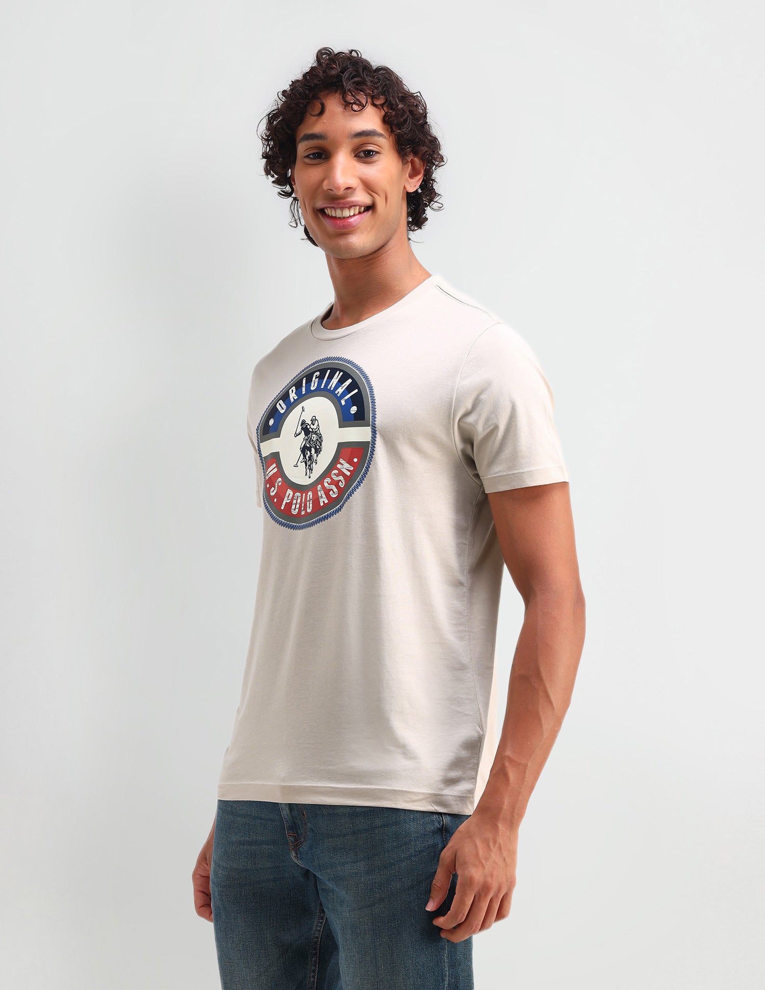 Brand Printed Muscle Fit T-Shirt Beige - U.S. Polo Assn. India | Large