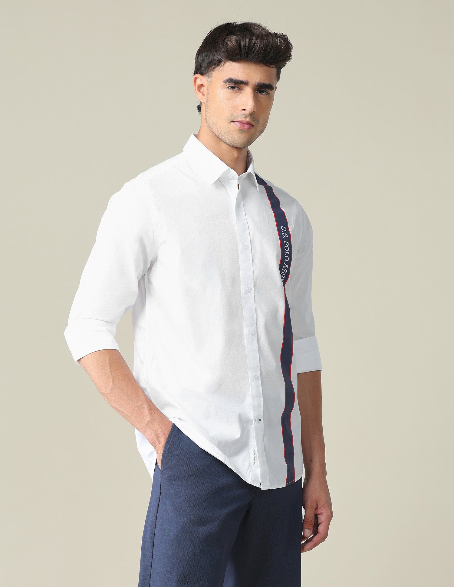 Vertical Stripe Cotton Shirt White - U.S. POLO ASSN. | Large