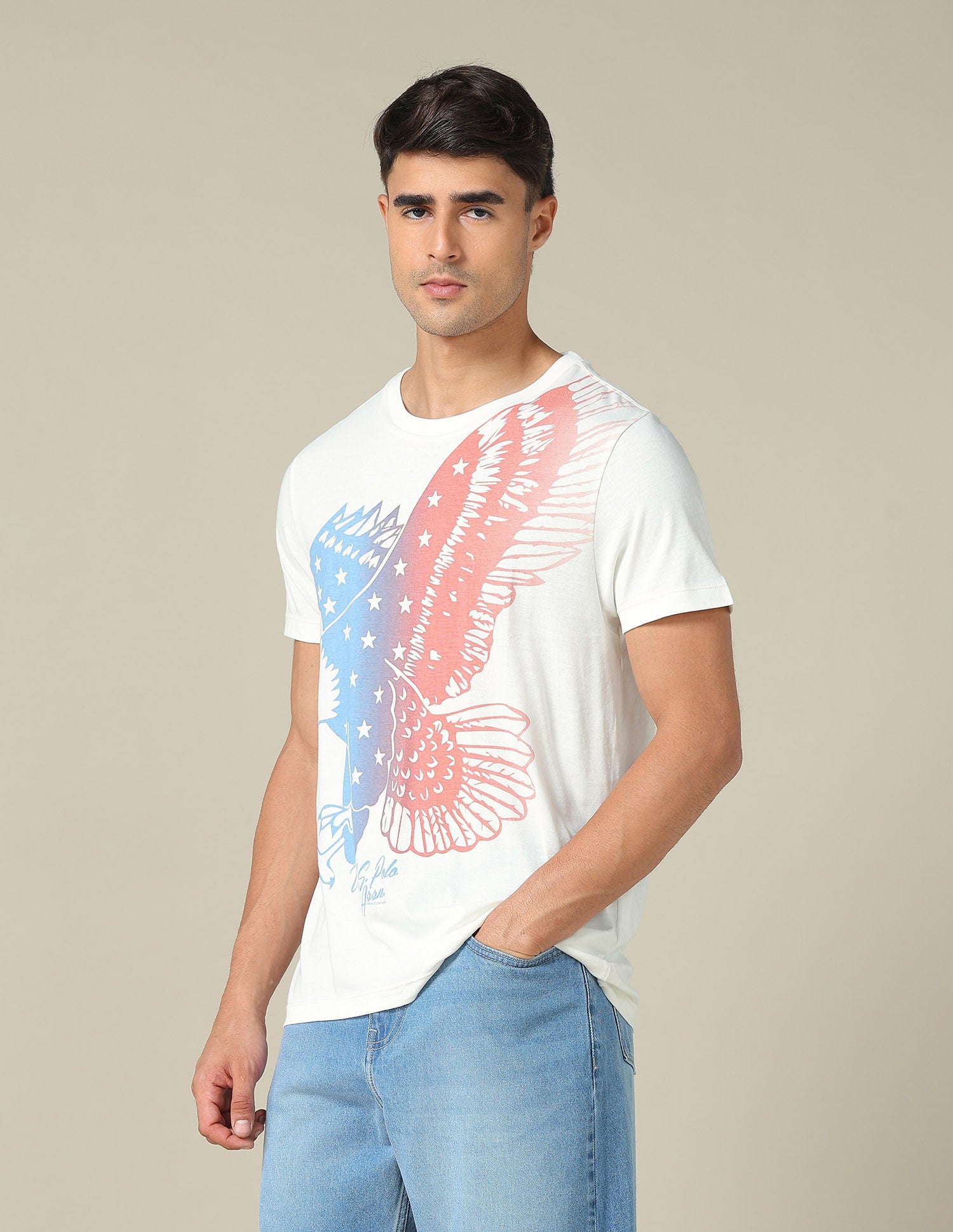 Graphic Printed Muscle Fit T-Shirt Ivory - U.S. POLO ASSN. | Large