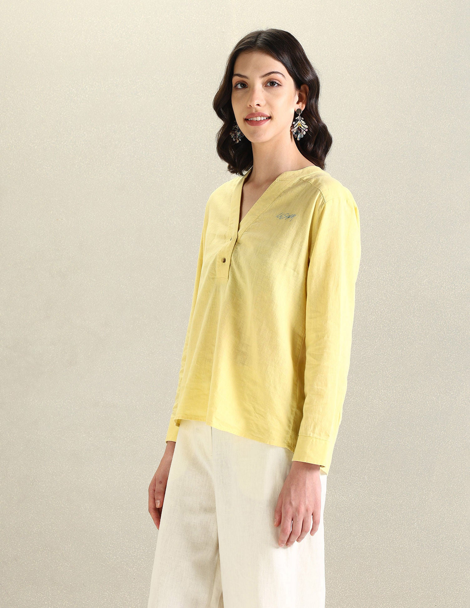 Solid Linen Tunic Top Light Yellow - U.S. POLO ASSN. | Large