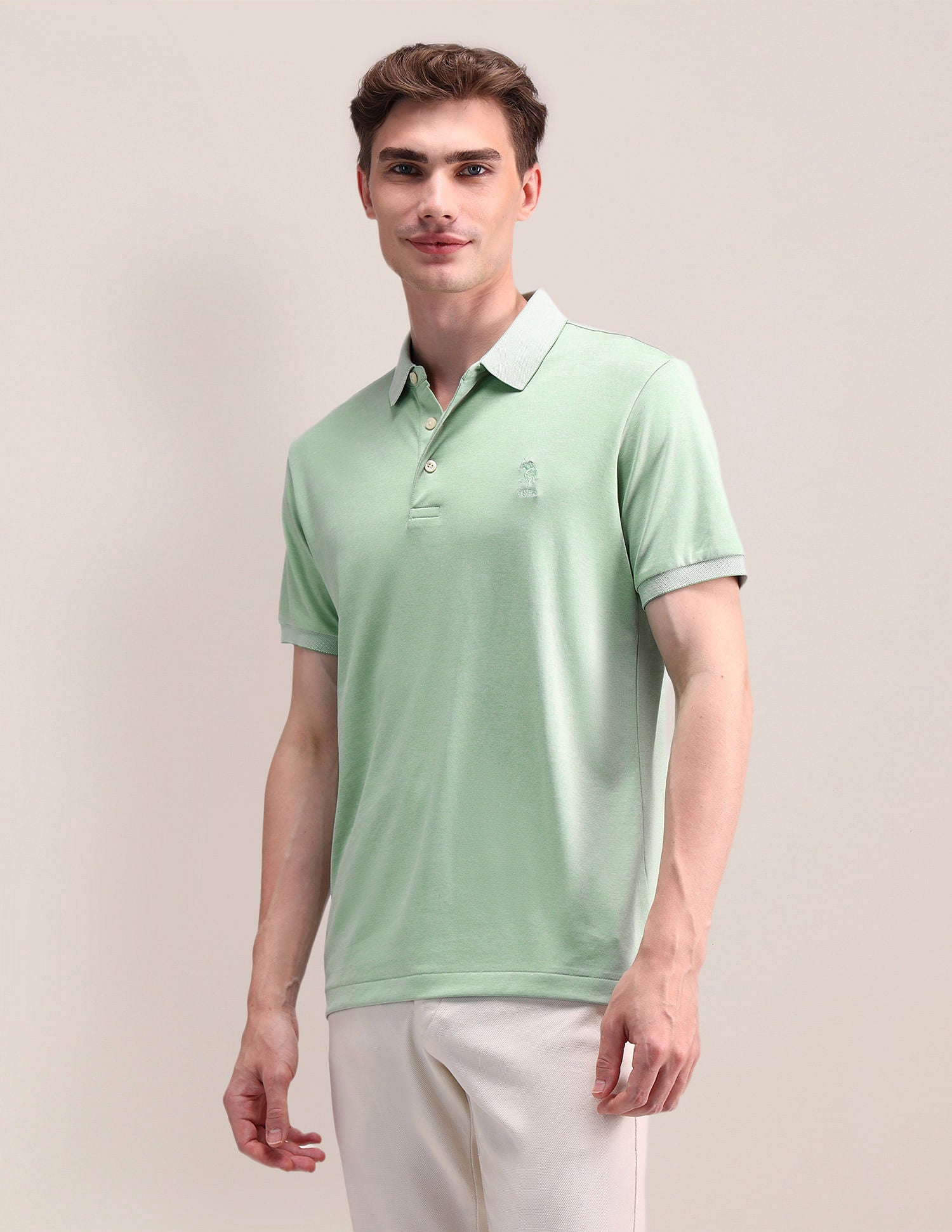 Slim Fit Solid Polo Shirt Light Green - U.S. Polo Assn. India | Large
