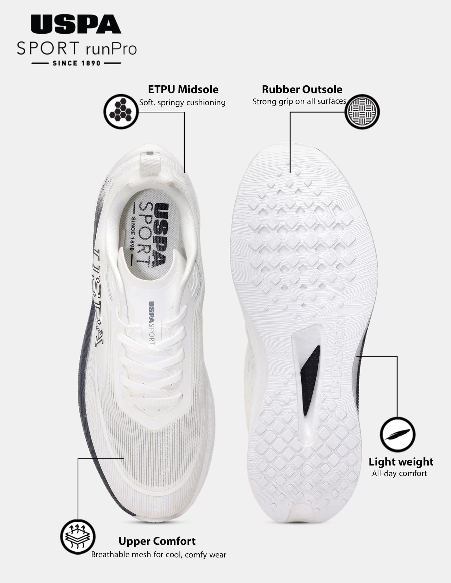 Men Otto USPA Sport Runpro Running Shoes Off White - U.S. Polo Assn. India | Large