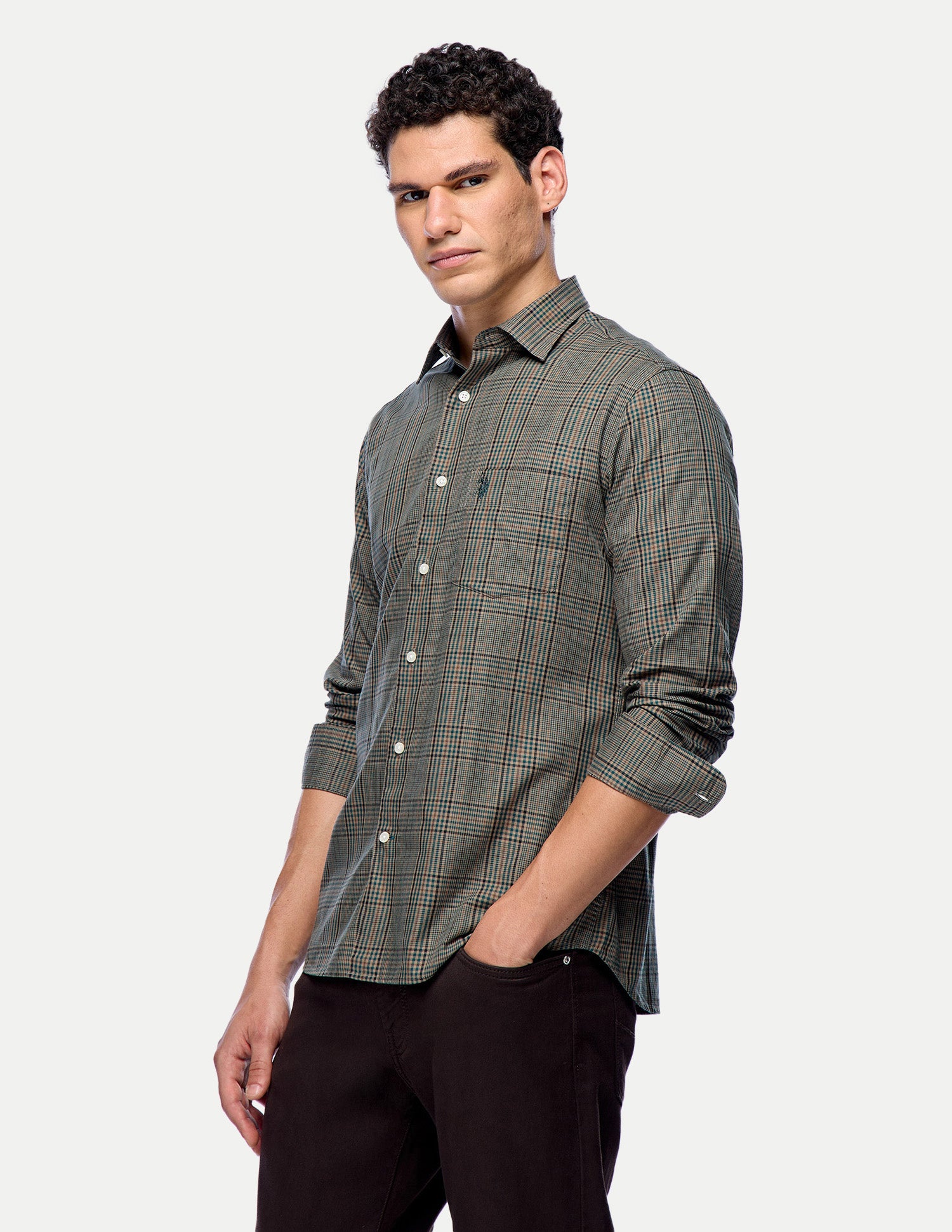 Glen Checked Twill Shirt Green - U.S. Polo Assn. India | Large