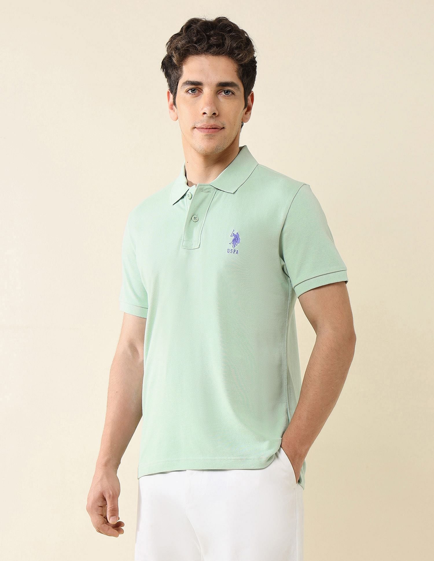 Pure Cotton Slim Fit Polo Shirt Light Green - U.S. Polo Assn. India | Large