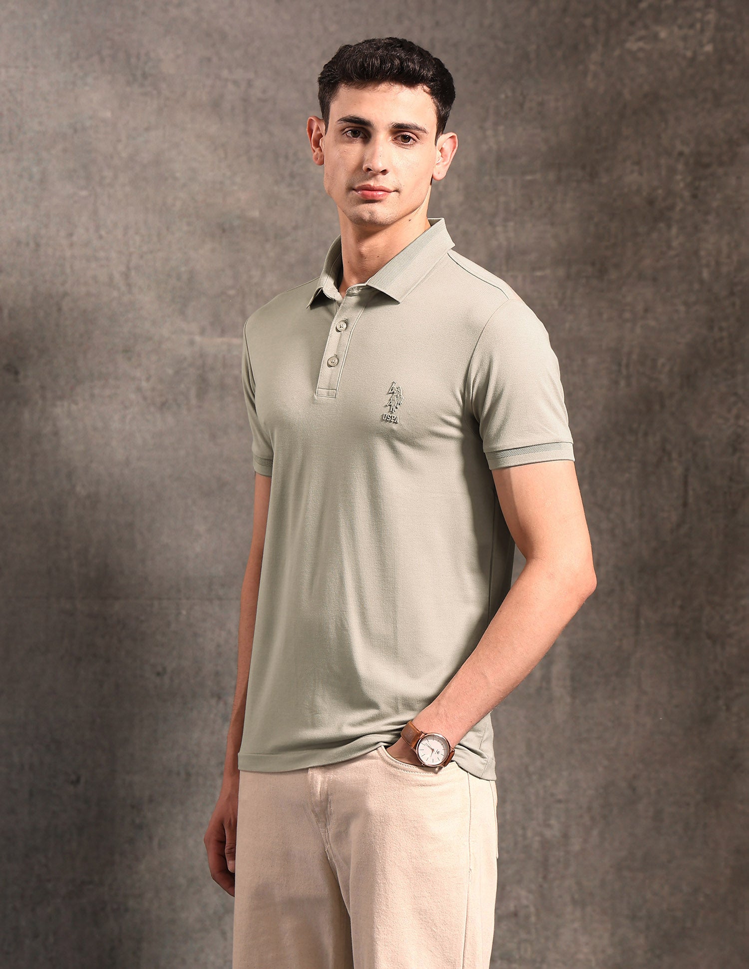 Solid Black & Gold Polo Shirt Beige - U.S. POLO ASSN. | Large