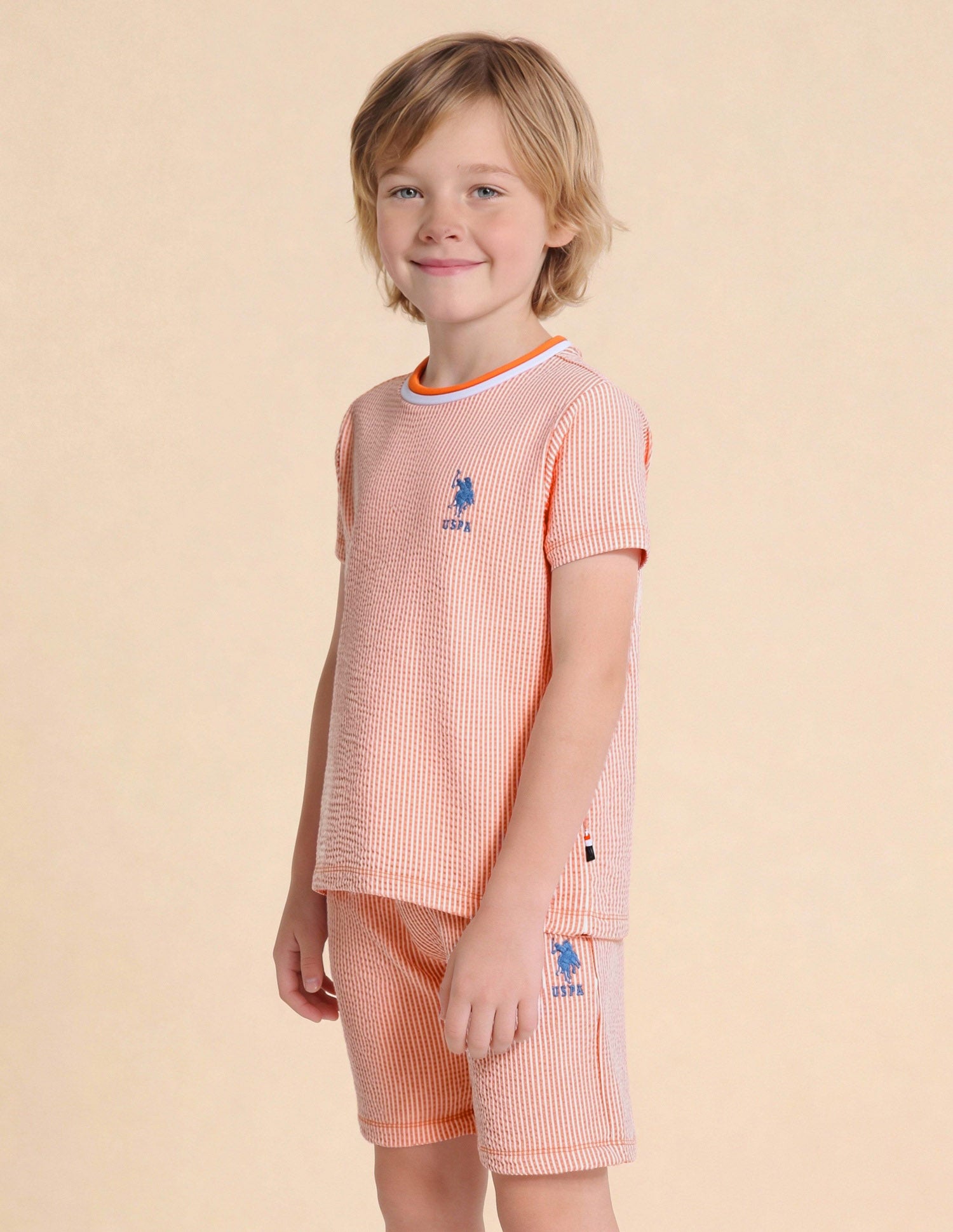 Boys Vertical Striped Regular Fit T-Shirt Orange - U.S. Polo Assn. India | Large