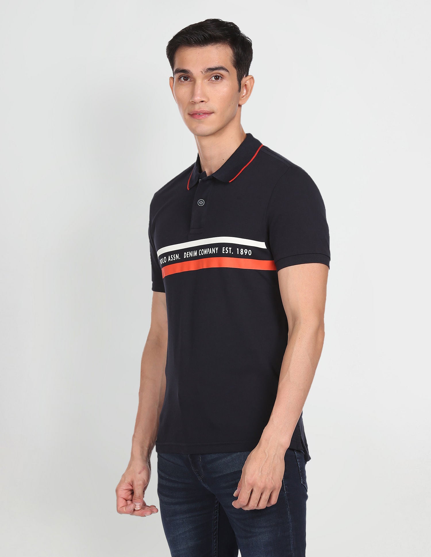 Pure Cotton Striped Polo Shirt Navy - U.S. Polo Assn. India | Large