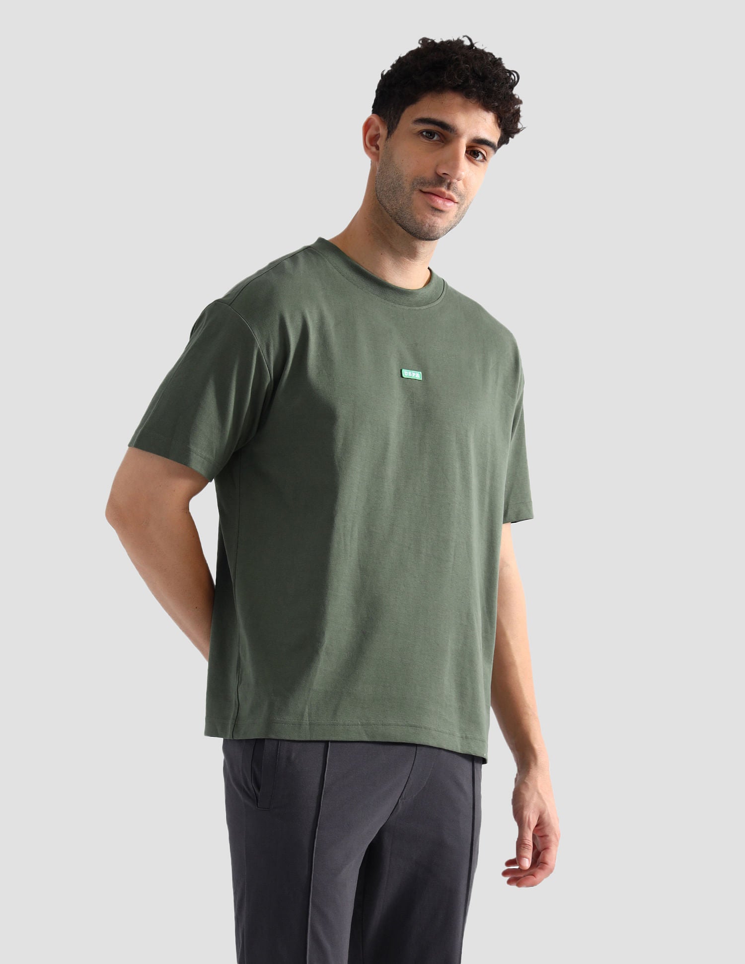 Pure Cotton Oversized OEE04 Lounge T-Shirt Olive - U.S. POLO ASSN. | Large