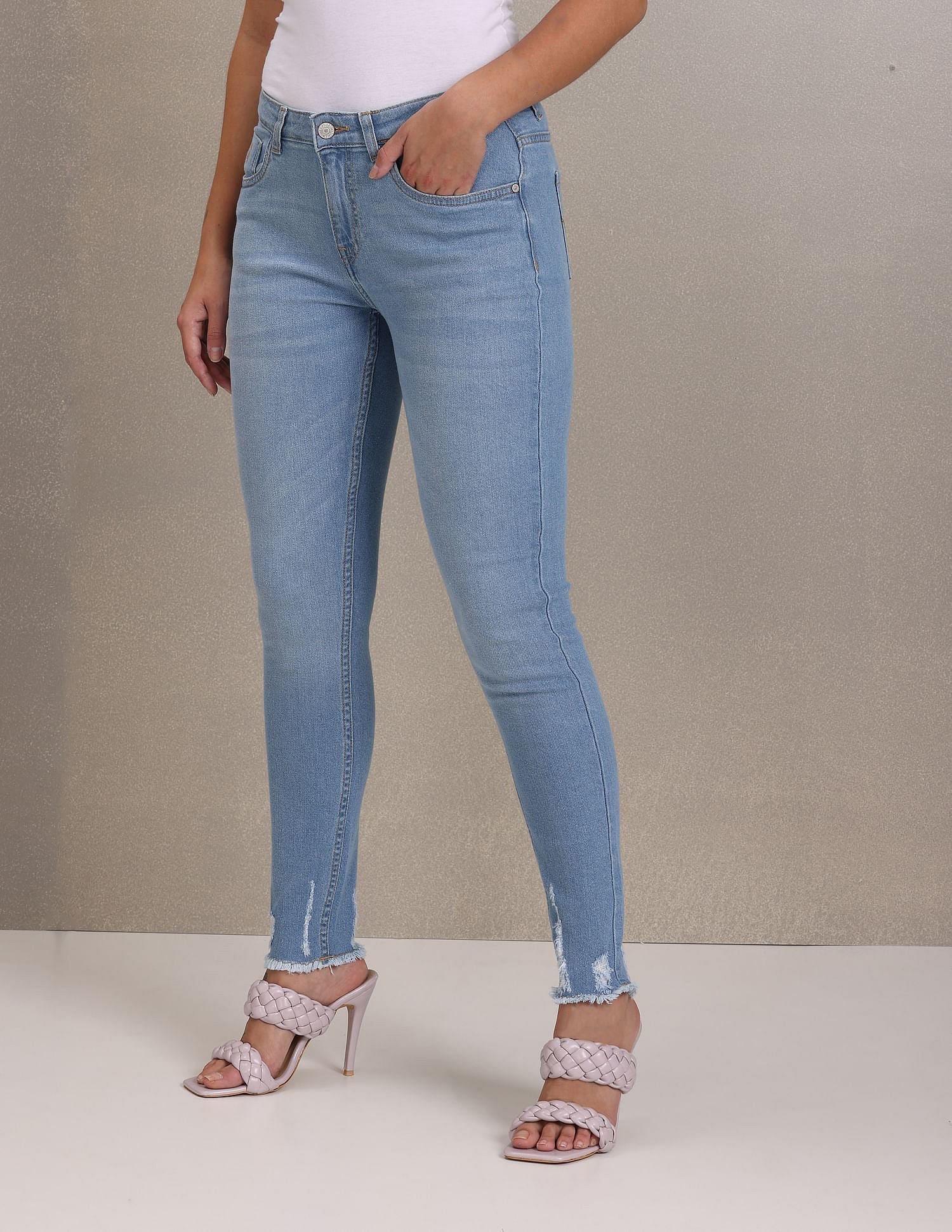 Frayed Hem Rinsed Skinny Fit Jeans Blue - U.S. Polo Assn. India | Large