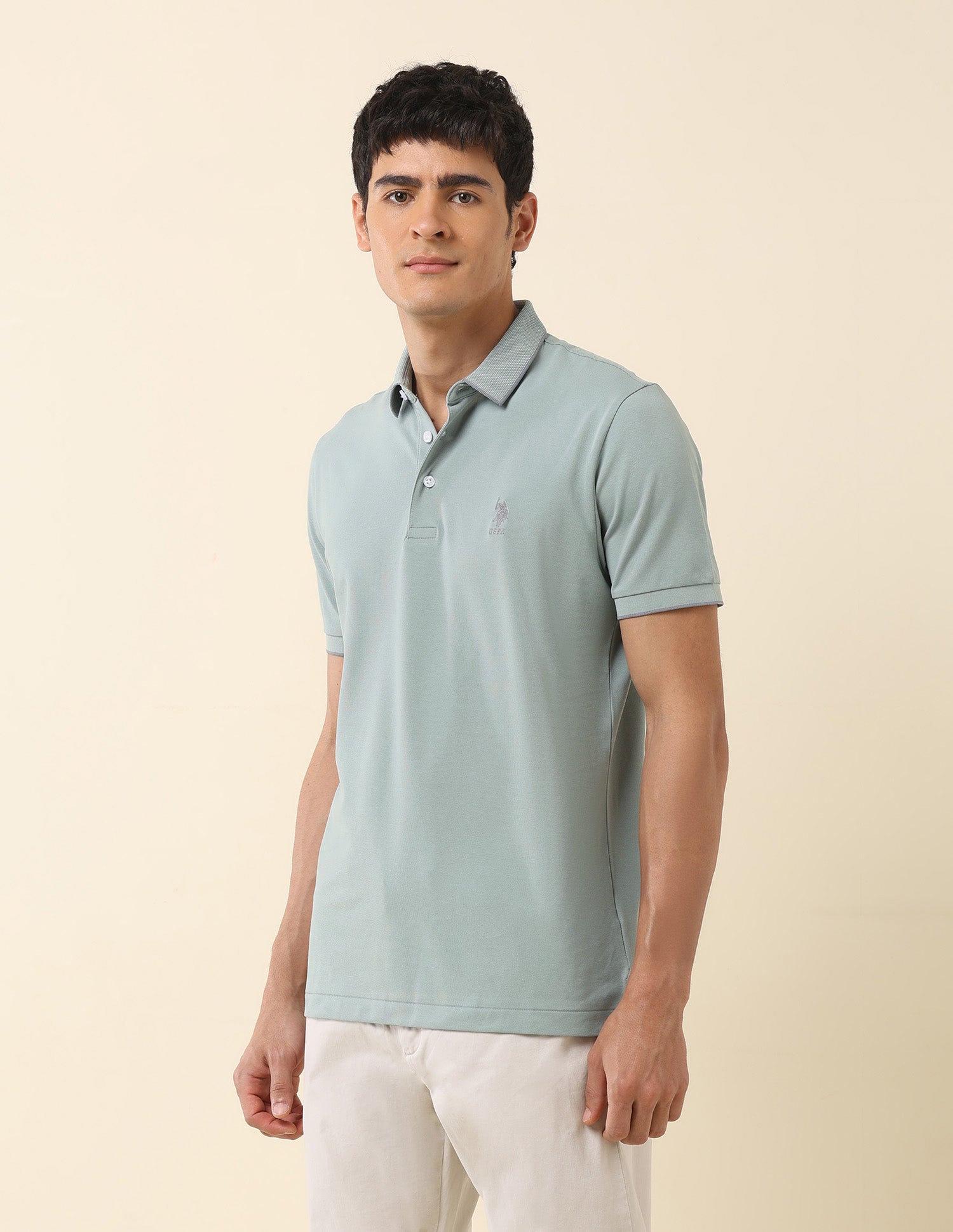 Solid Slim Fit Polo Shirt Light Green - U.S. Polo Assn. India | Large