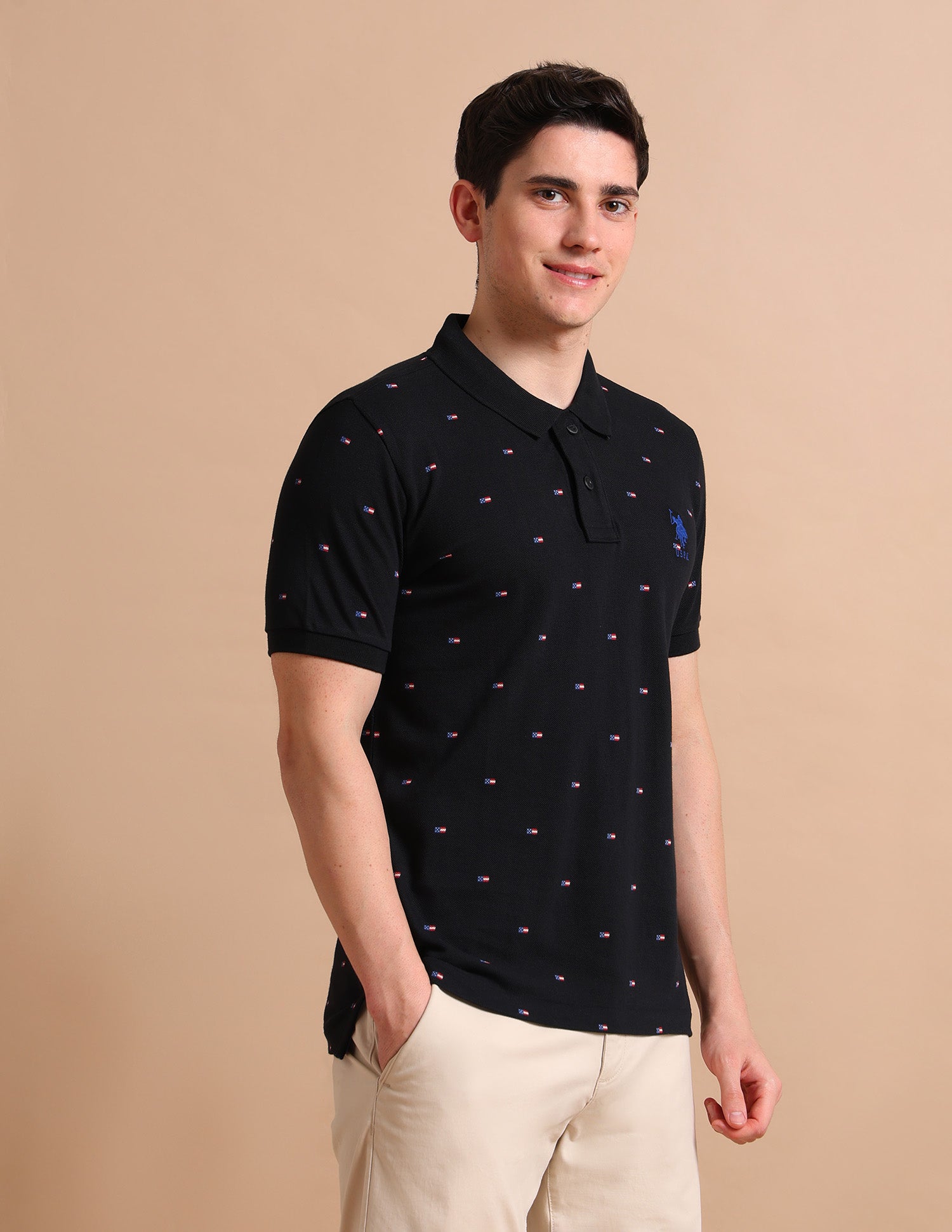 Flag Print Polo Shirt Black - U.S. POLO ASSN. | Large
