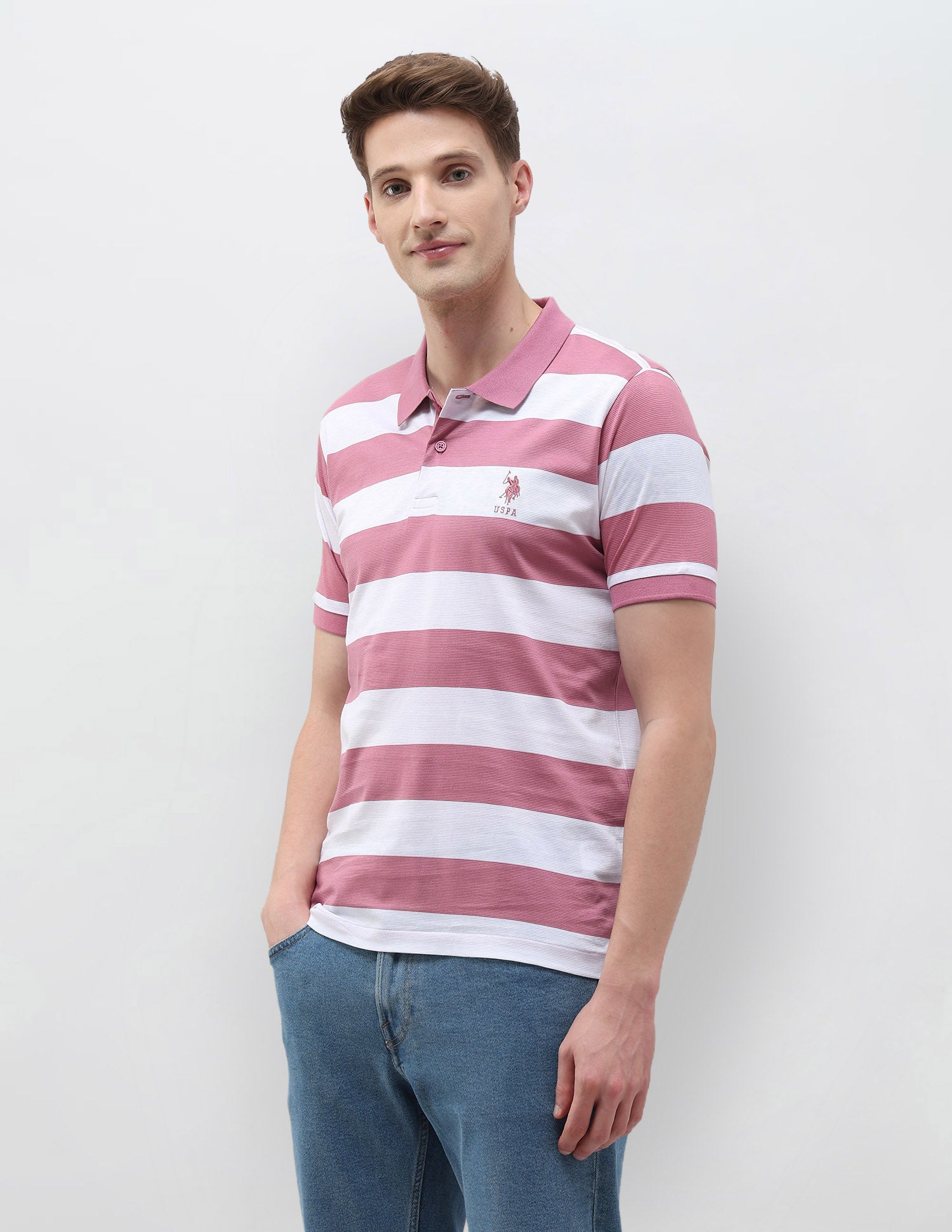 Horizontal Striped Slim Fit Polo Shirt Pink - U.S. POLO ASSN. | Large