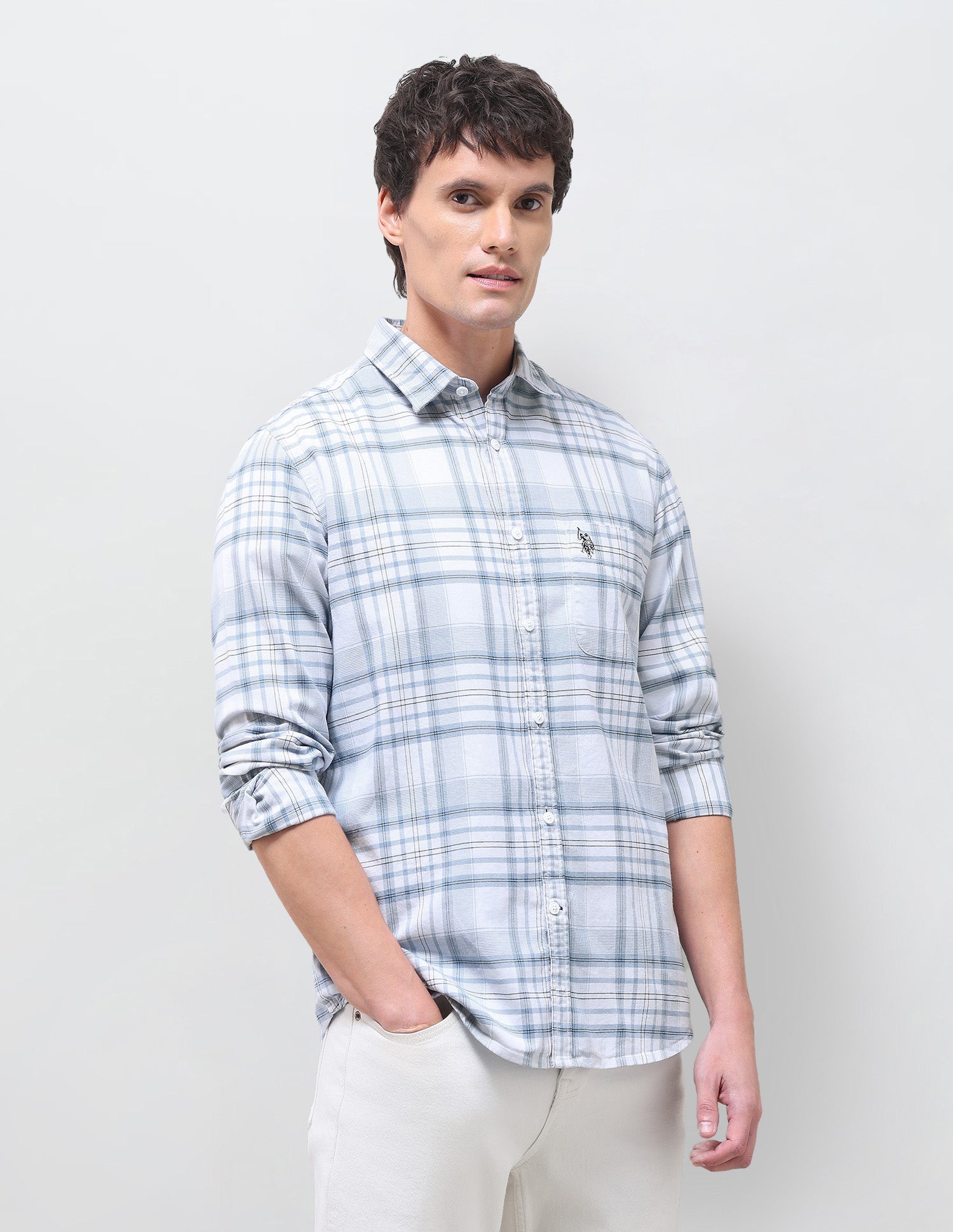 Twill Tartan Checked Shirt Blue - U.S. Polo Assn. India | Large
