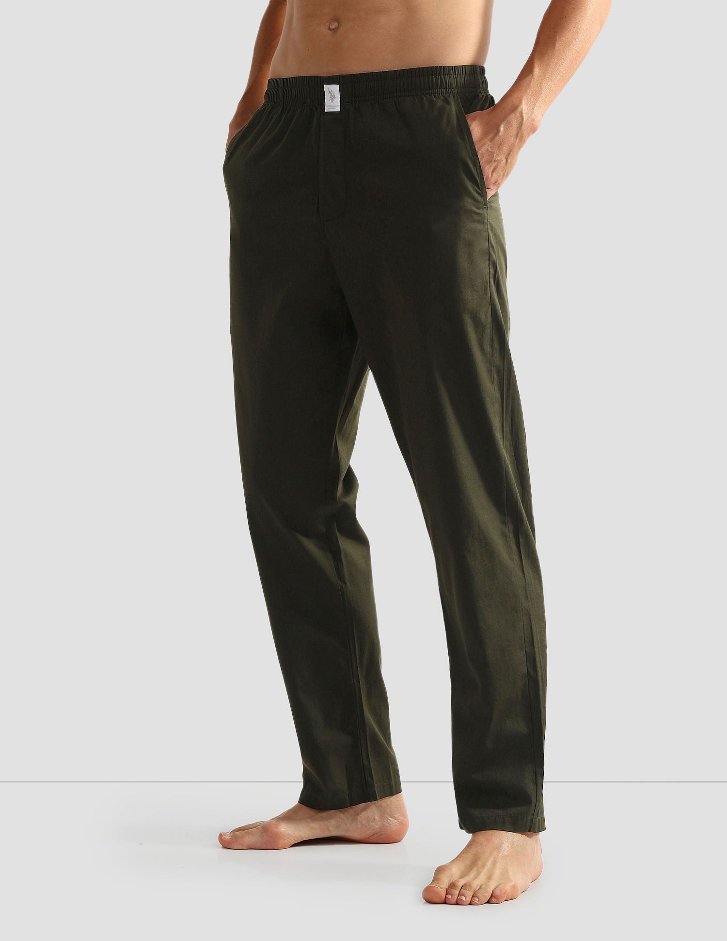 Mid Rise Solid OELP6 Lounge Track Pants - Pack Of 1 Green - U.S. POLO ASSN. | Large