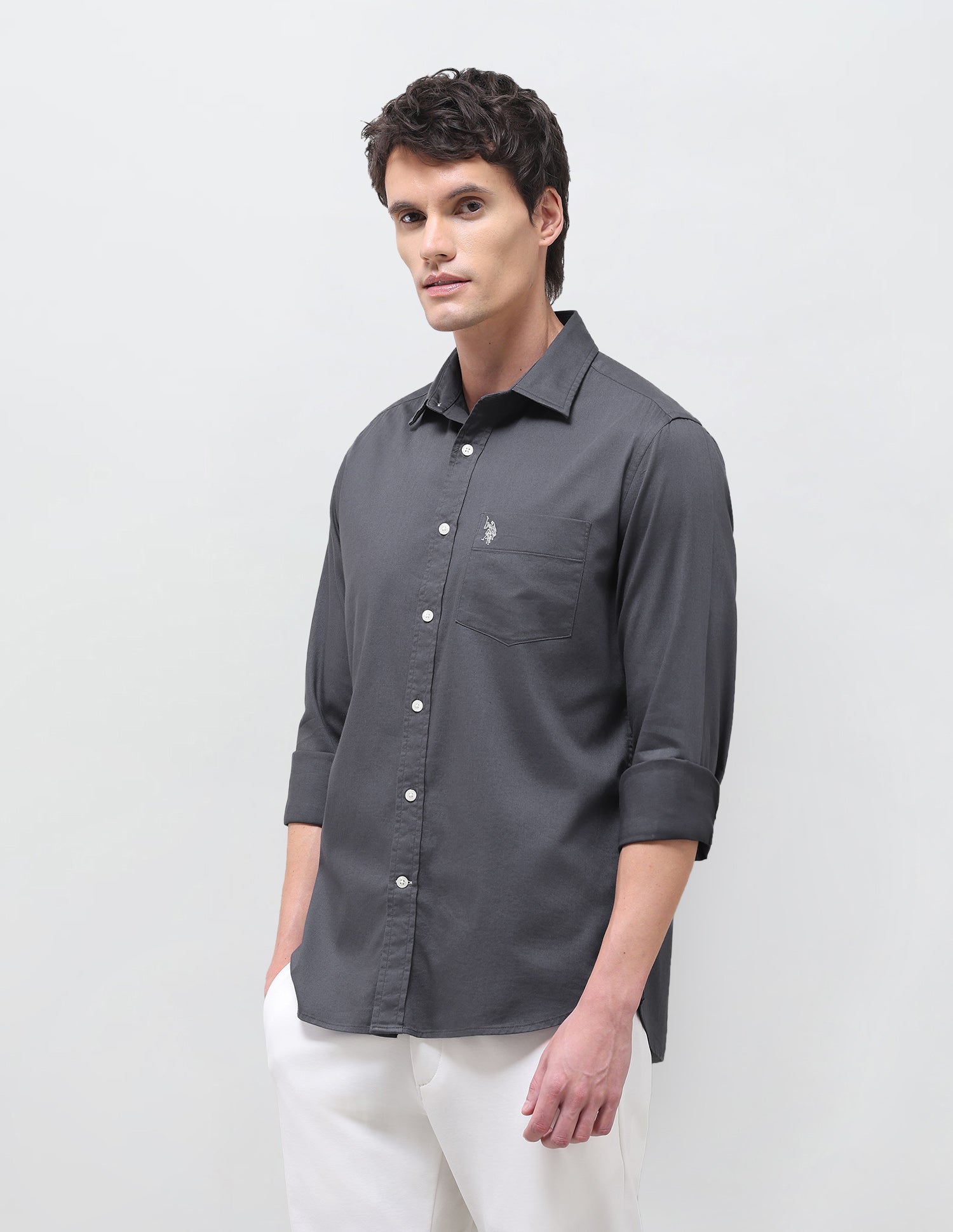 Solid Tailored Fit Shirt Dark Grey - U.S. Polo Assn. India | Large