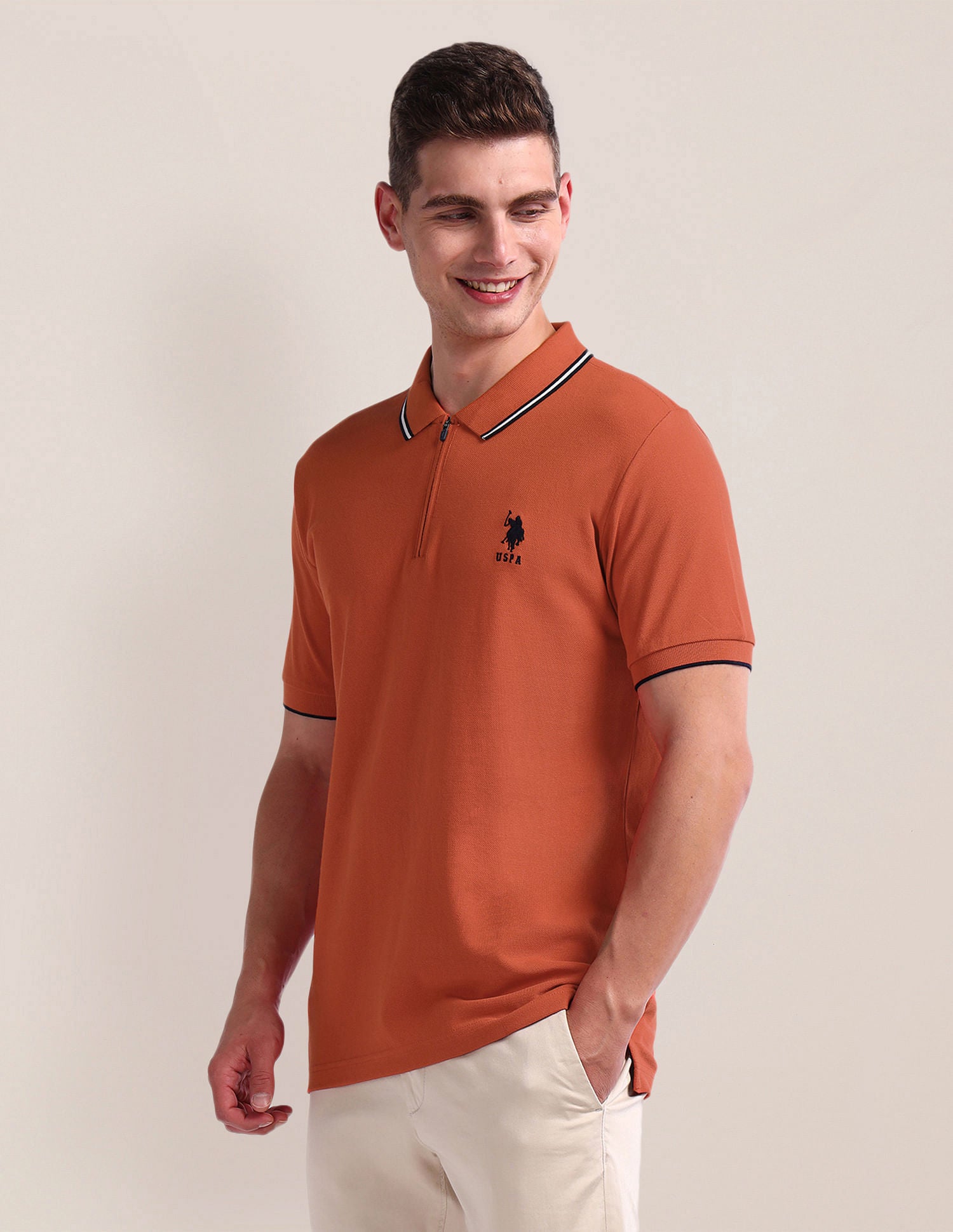 Slim Fit Solid Polo Shirt Rust - U.S. Polo Assn. India | Large
