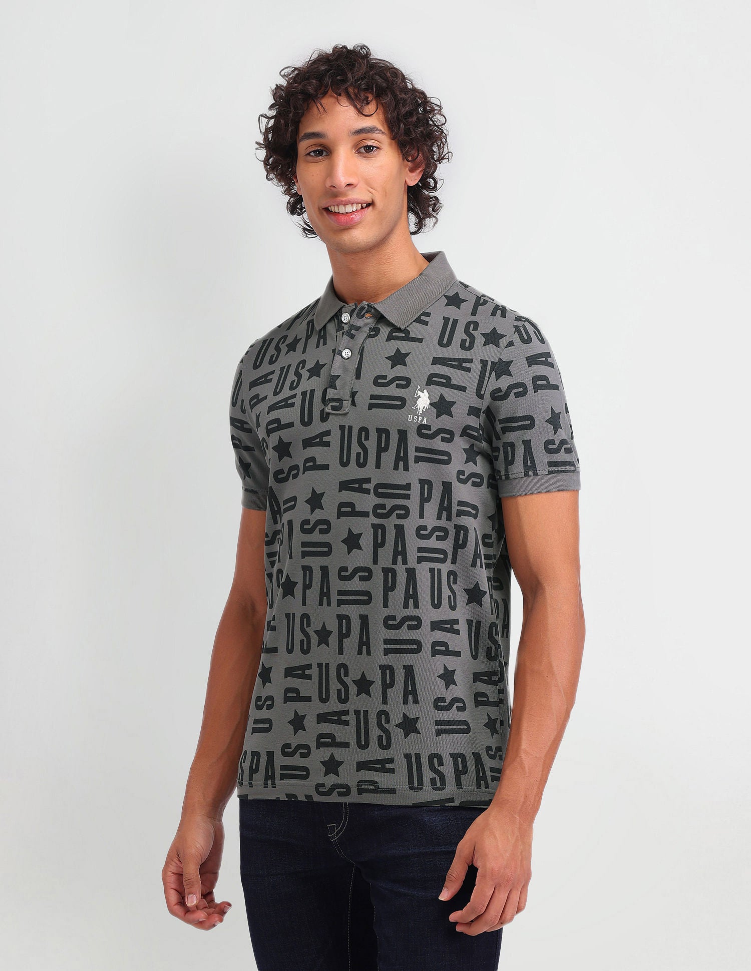 All Over Printed Muscle Fit Polo Shirt Grey - U.S. Polo Assn. India | Large