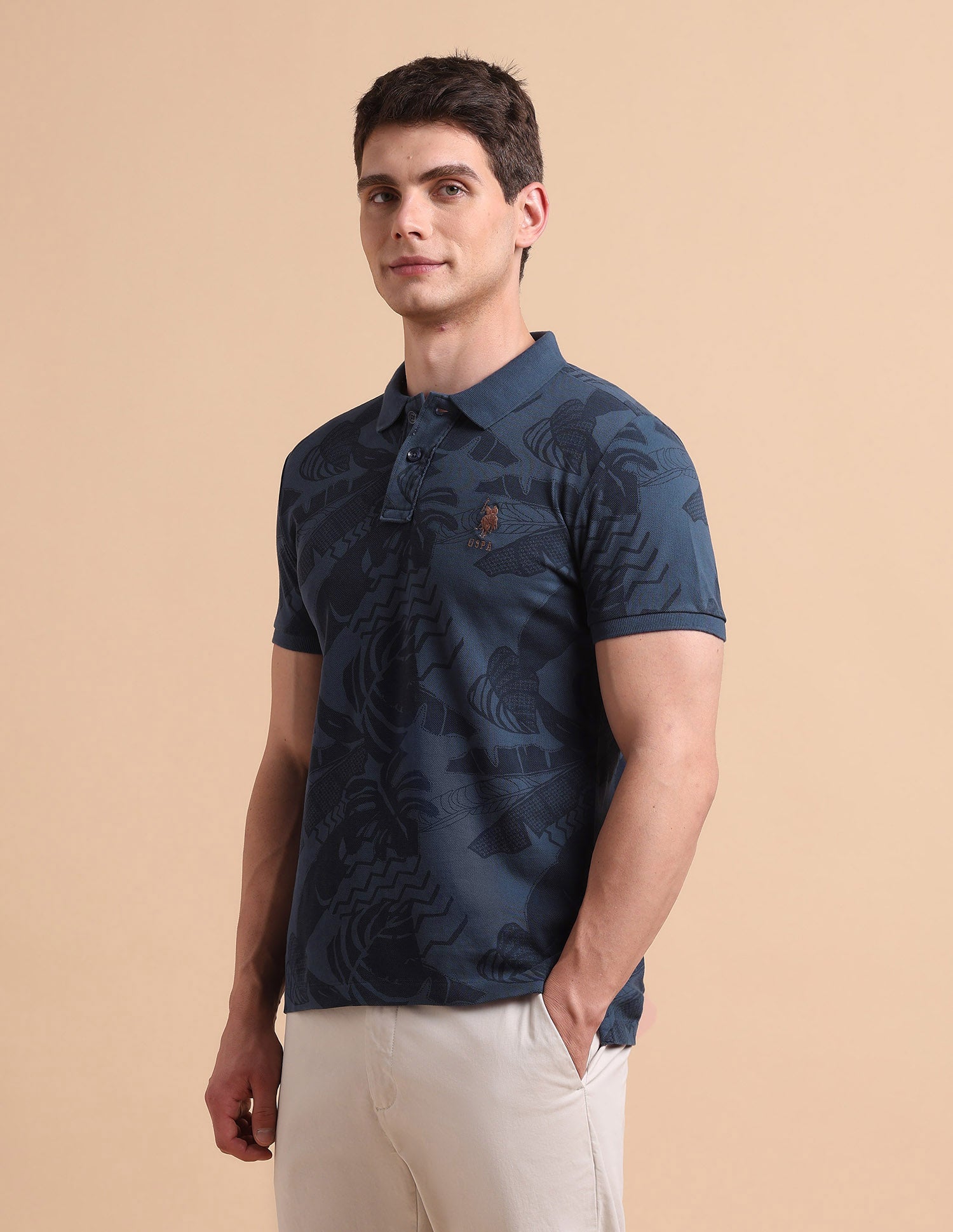 Tropical Printed Pure Cotton Polo Shirt Navy - U.S. POLO ASSN. | Large