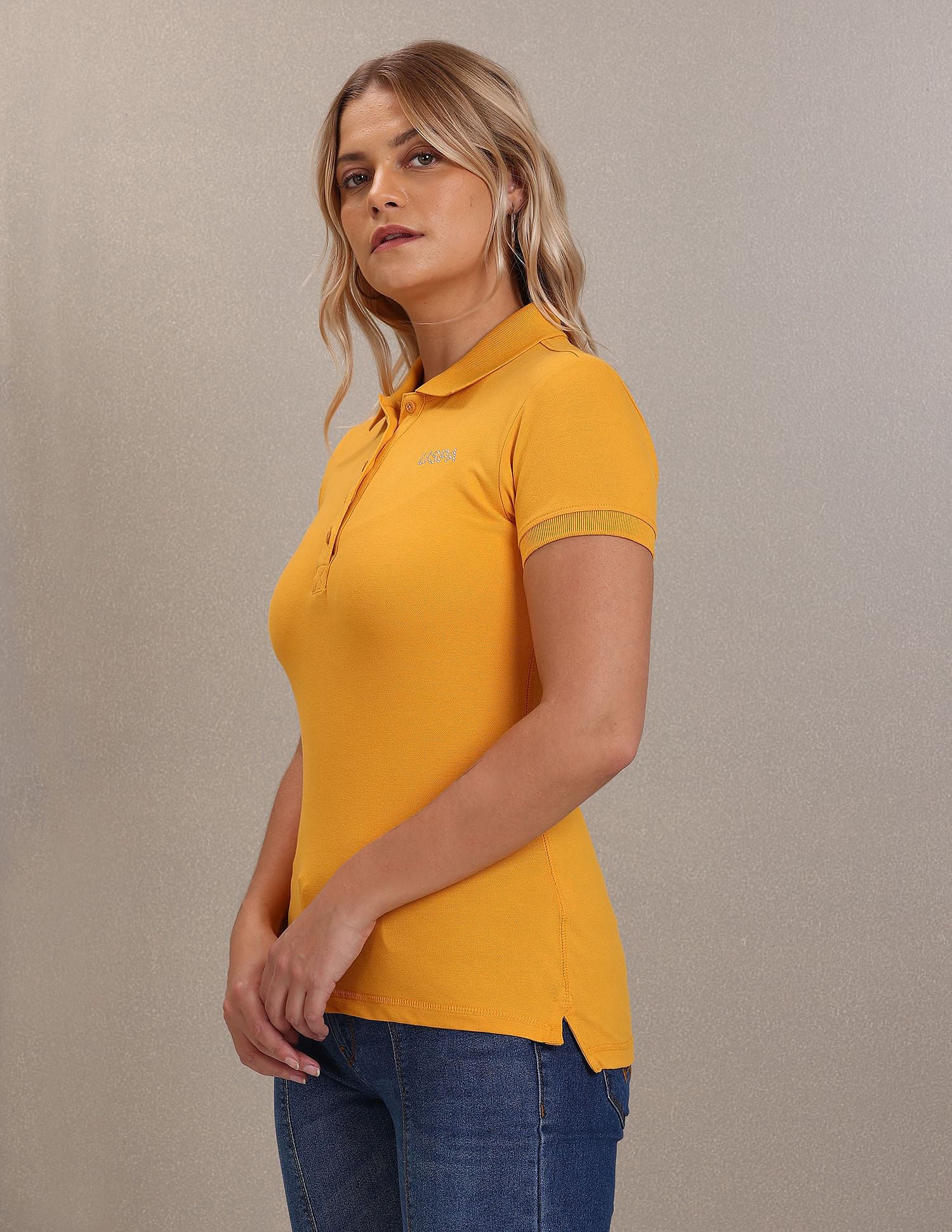 Ribbed Collar Solid Polo Shirt Mustard - U.S. POLO ASSN. | Large