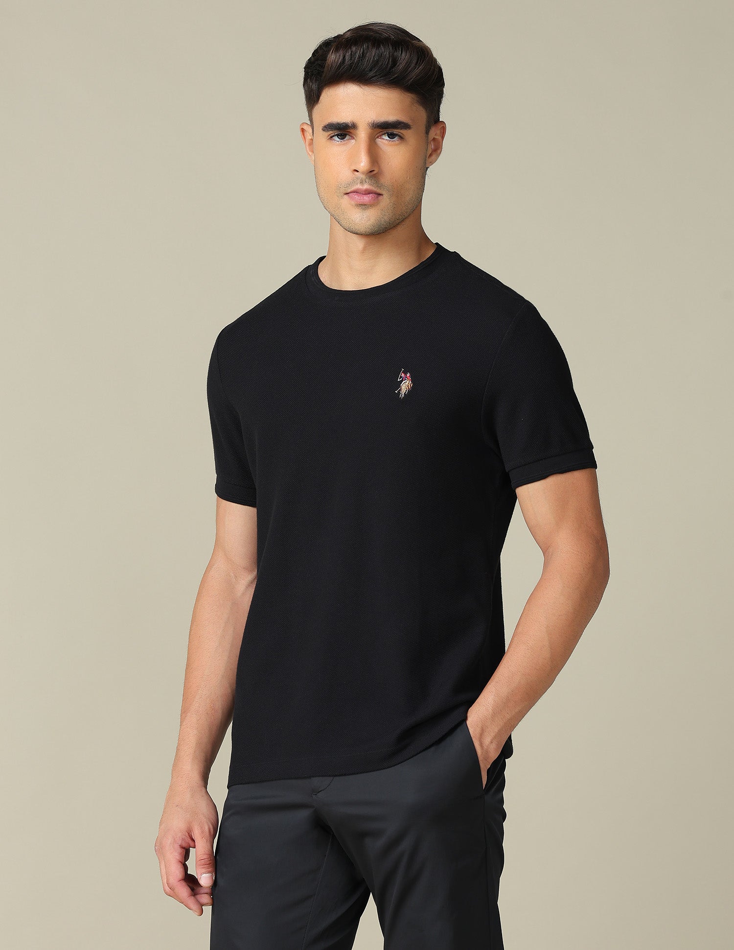 Pure Cotton Muscle Fit T- Shirt Black - U.S. POLO ASSN. | Large