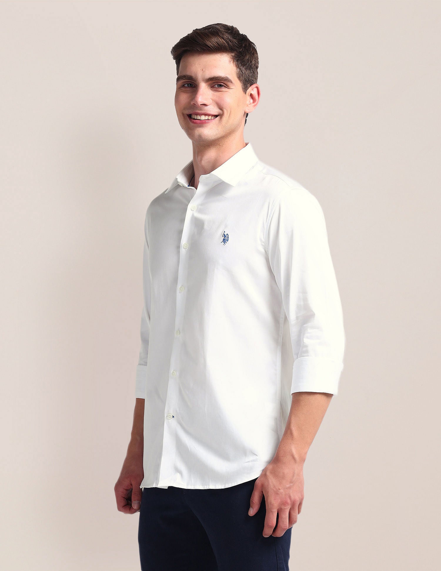 Semi-Cutaway Collar Solid Shirt White - U.S. POLO ASSN. | Large