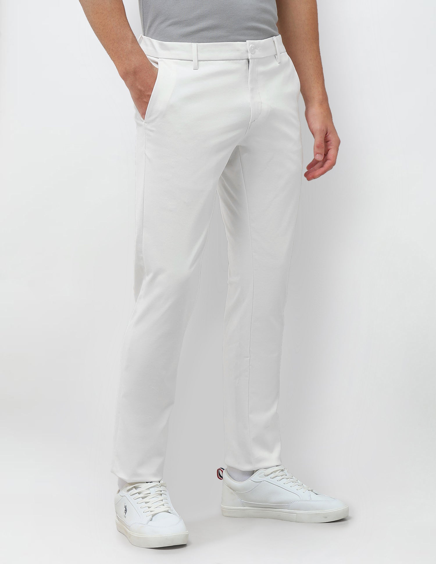 Knitted Denver Slim Fit Trousers White - U.S. Polo Assn. India | Large
