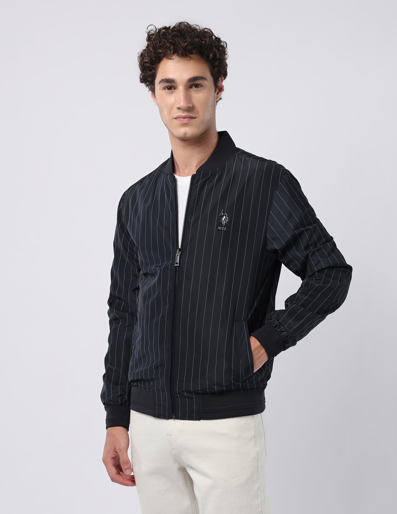 Vertical Striped Bomber Jacket Navy - U.S. Polo Assn. India | Large
