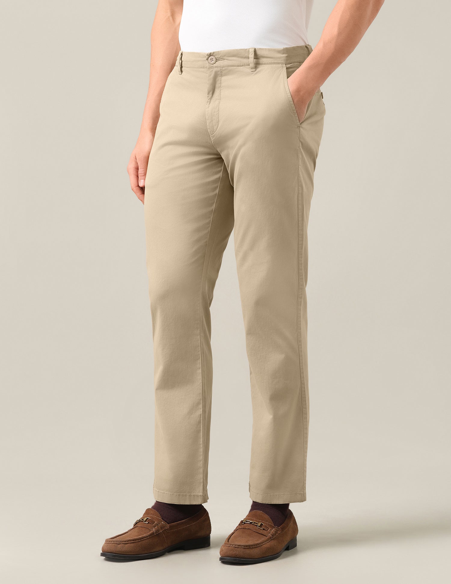 Riley Straight Fit Twill Trousers Khaki - U.S. Polo Assn. India | Large