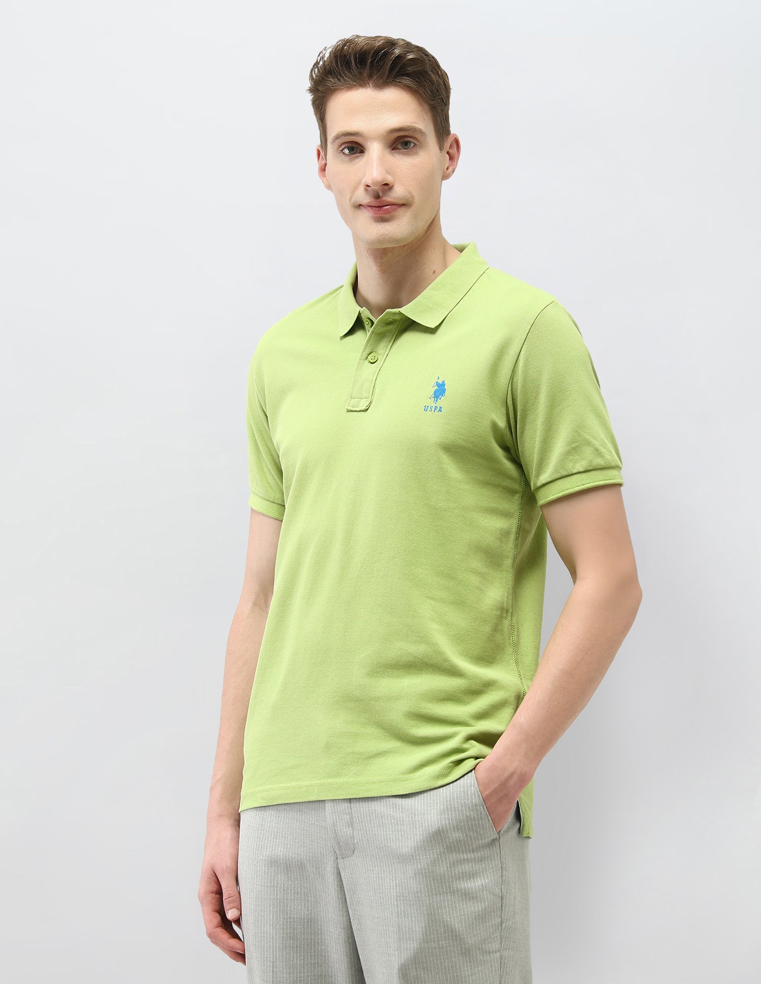 Solid Slim Fit Polo Shirt Green - U.S. Polo Assn. India | Large