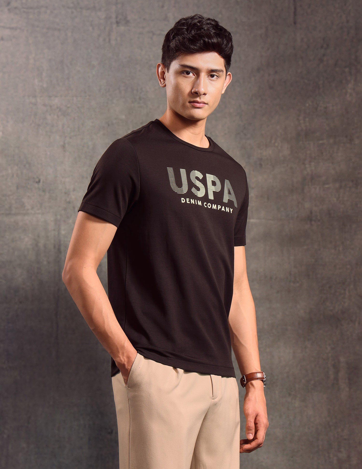 Brand Embossed Regular Fit T-shirt Dark Brown - U.S. POLO ASSN. | Large
