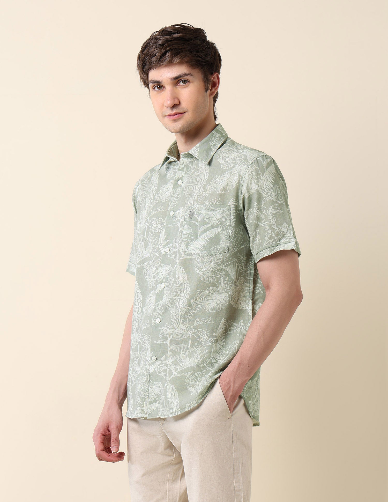 Tropical Printed Tailored Fit Shirt Sage - U.S. Polo Assn. India | Large