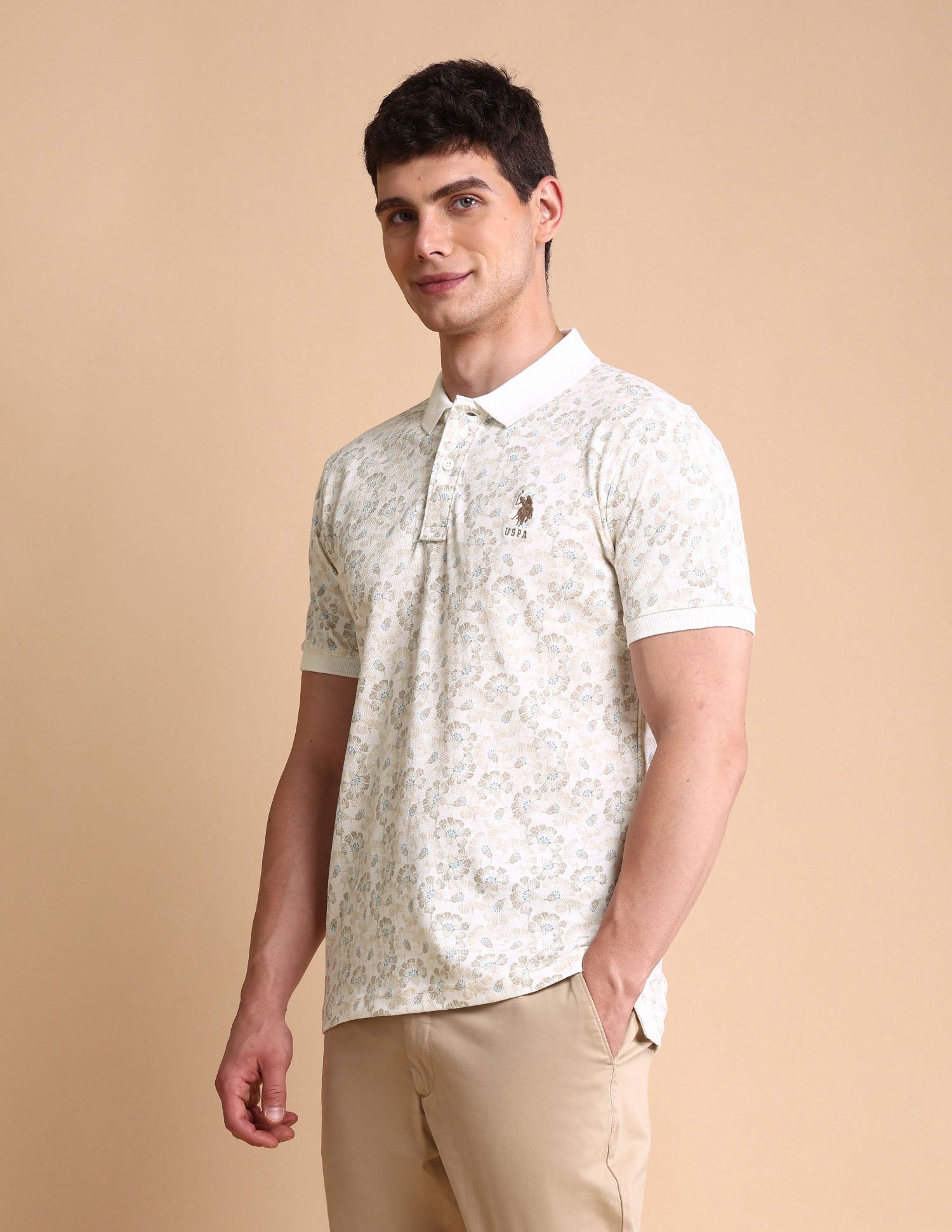 Floral Printed Slim Fit Polo Shirt Off White - U.S. POLO ASSN. | Large