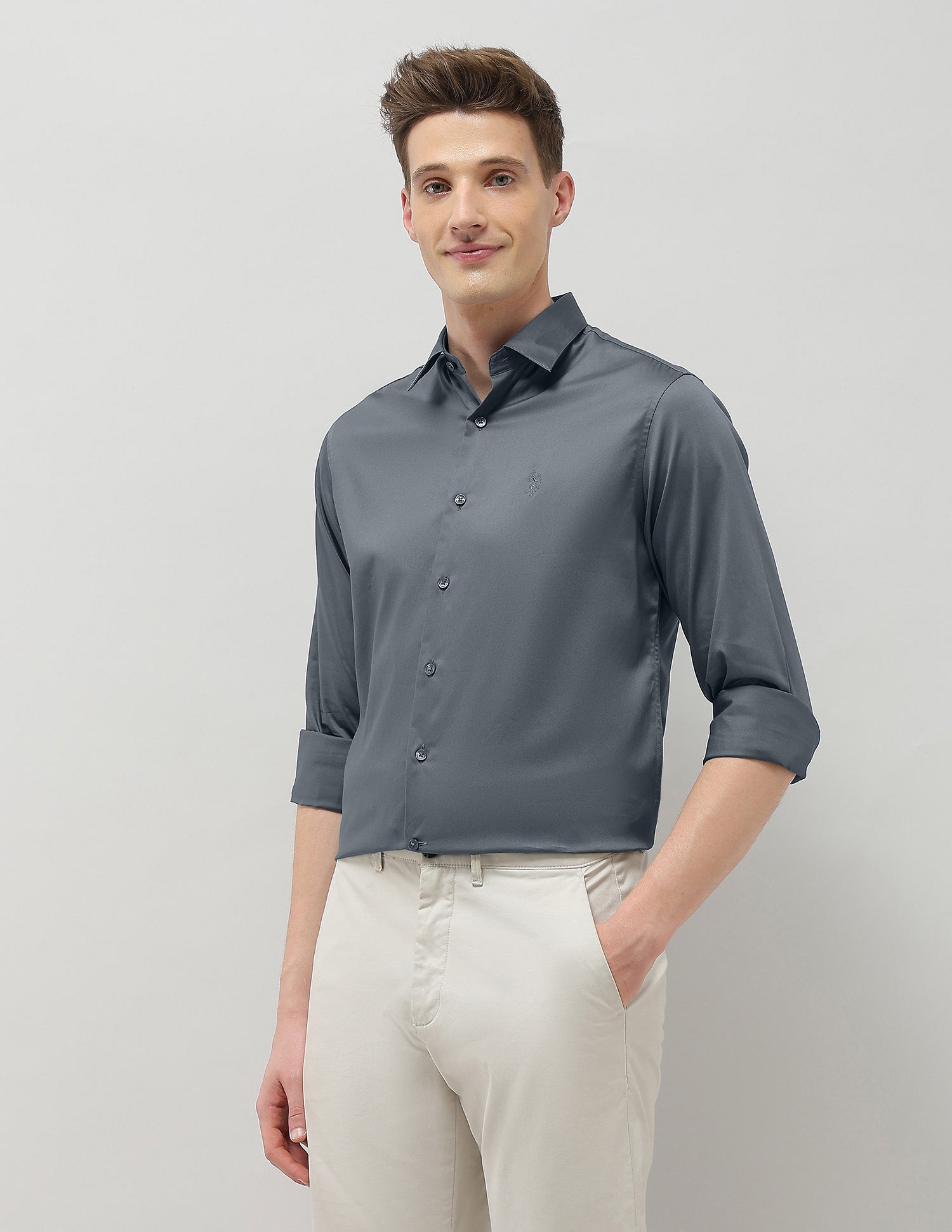 Solid Tailored Fit Shirt Dark Grey - U.S. Polo Assn. India | Large